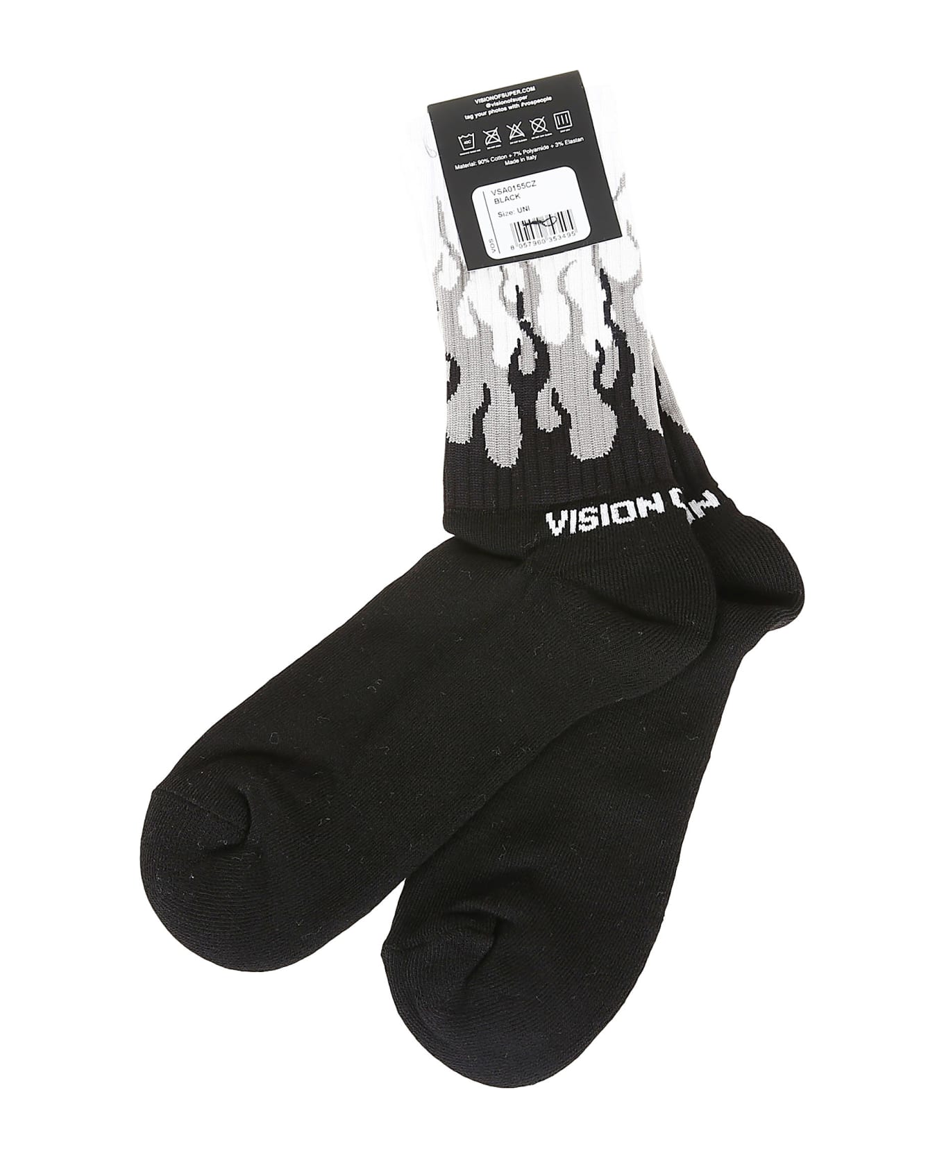 Vision of Super Black Grey Double Flames Socks - Black Grey