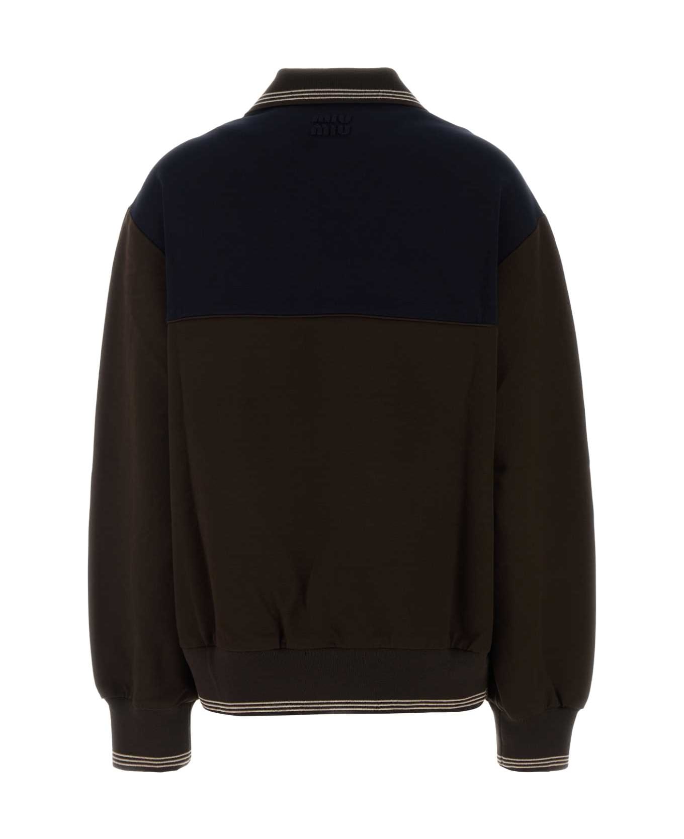 Miu Miu Two-tone Viscose Blend Oversize Sweatshirt - CACAO+BLU