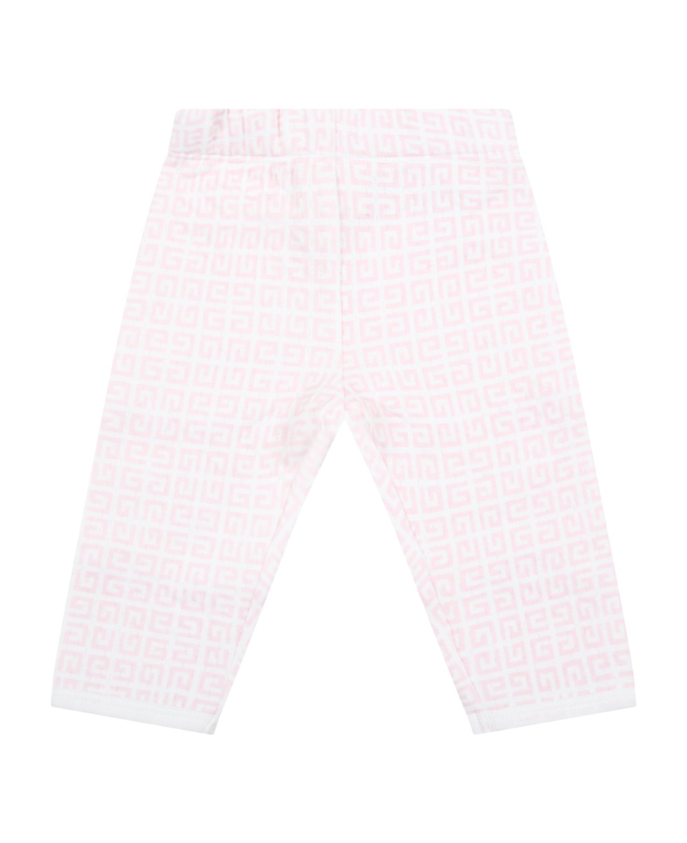 Givenchy White Set For Baby Girl With Logos - Pink