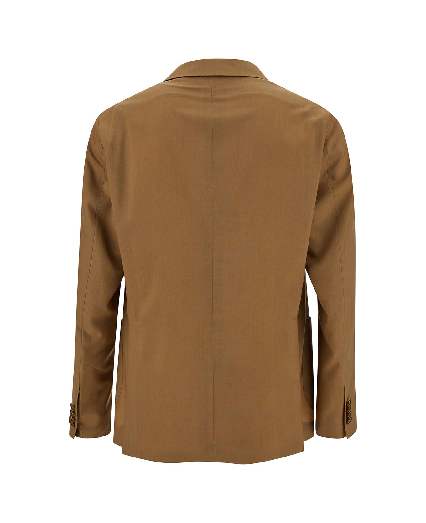 Tagliatore Camel Brown Single-breasted Jacket With Logo Detail In Stretch Wool Man - Brown