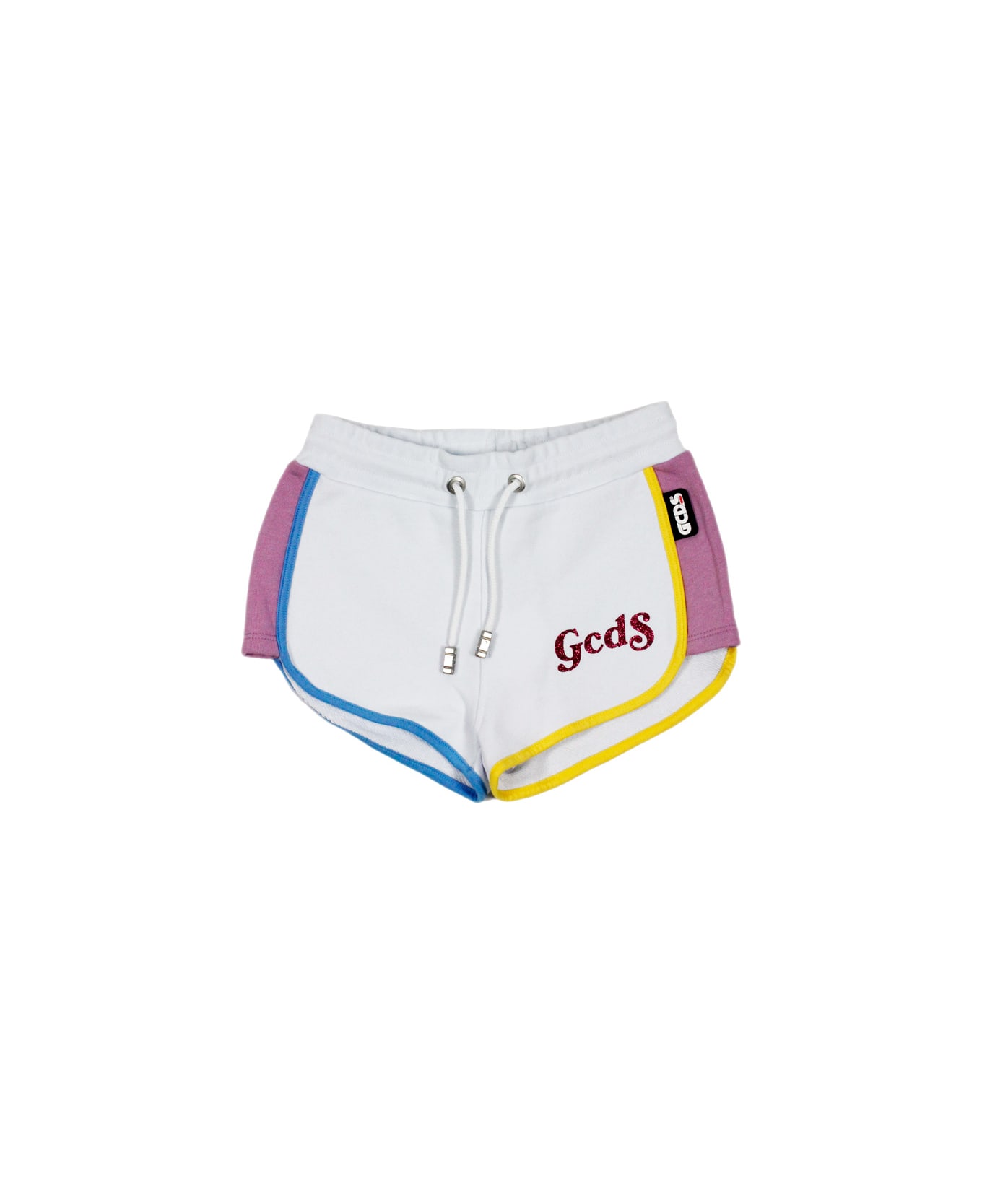 GCDS Cotton Fleece Shorts With Drawstring And Lurex Lettering - White
