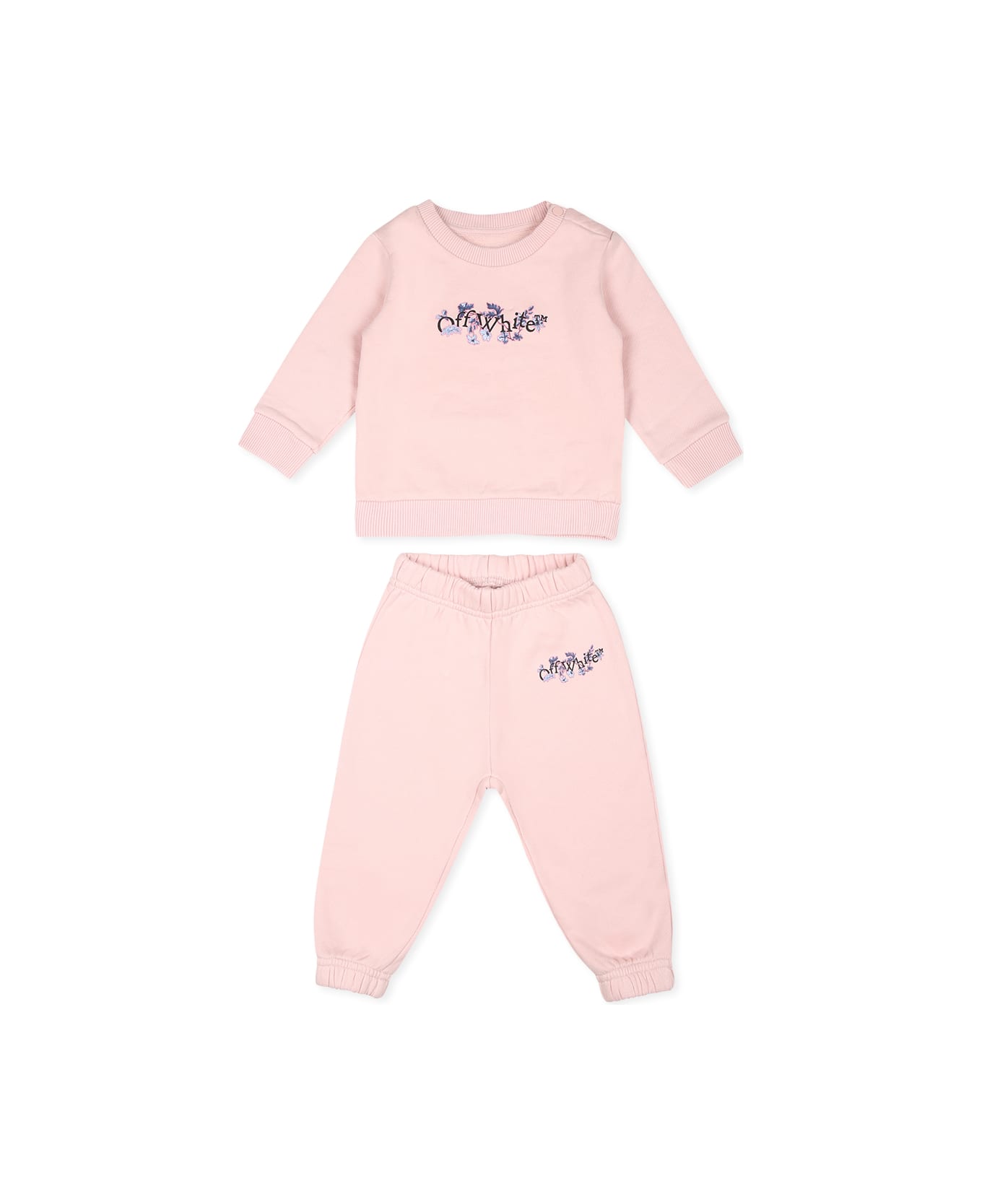 Off-White Pink Suit For Baby Girl With Logo - Pink