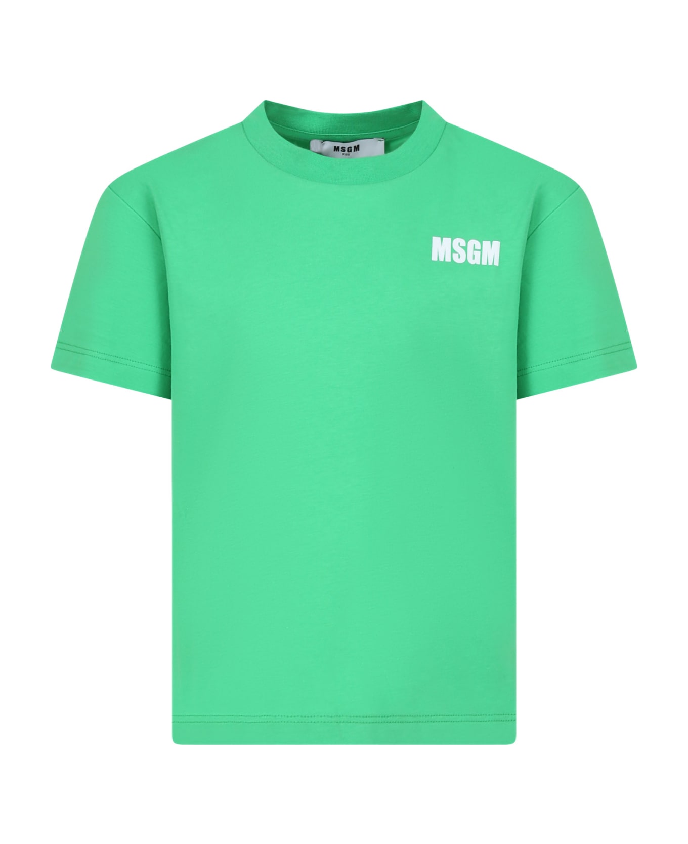 MSGM Green T-shirt For Kids With Logo - Verde Tシャツ＆ポロシャツ