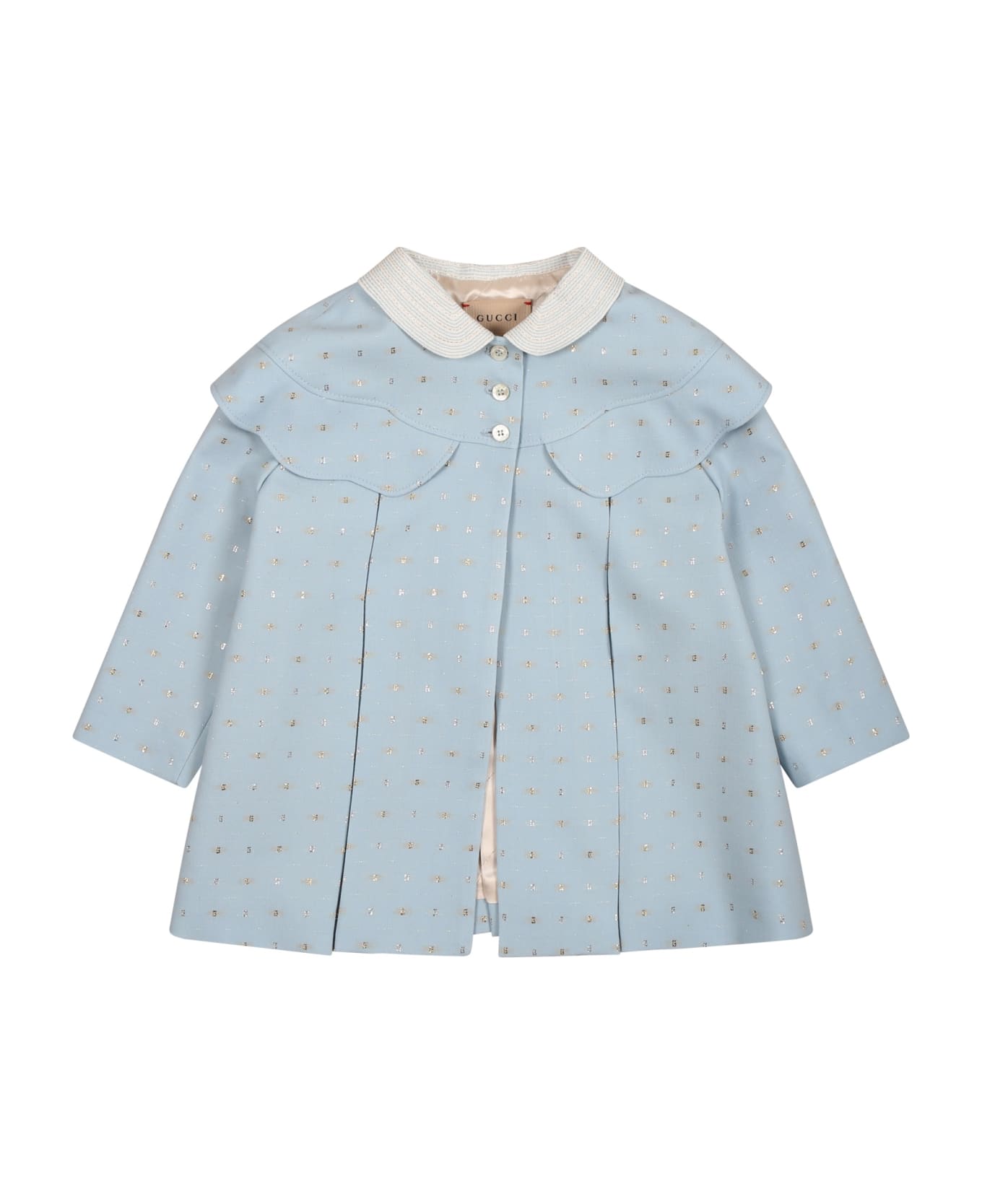 Gucci Light Blue Coat For Baby Girl With G Pattern - Light Blue
