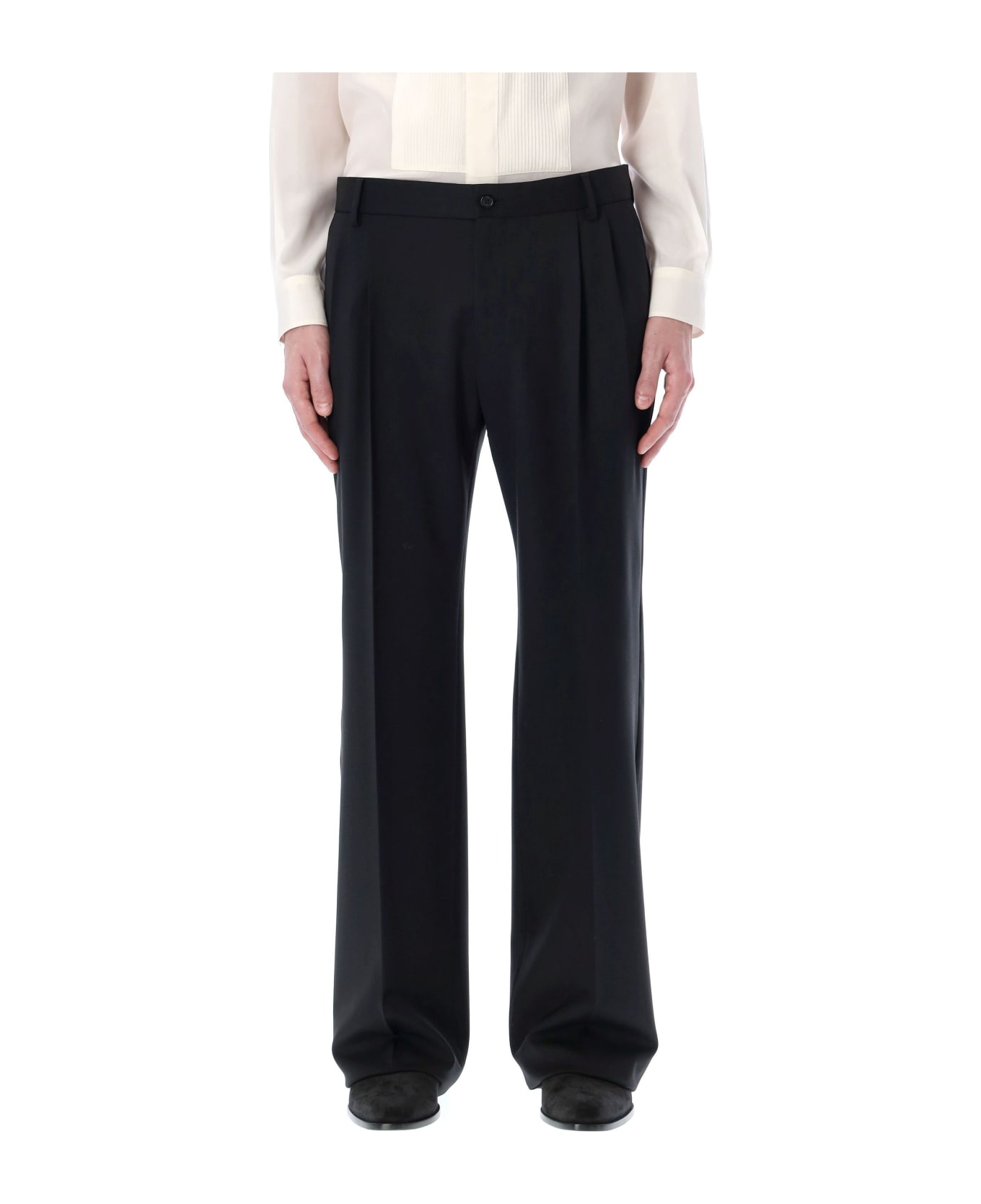 Dolce & Gabbana Stretch Virgin Wool Pants With Straight Leg - BLACK