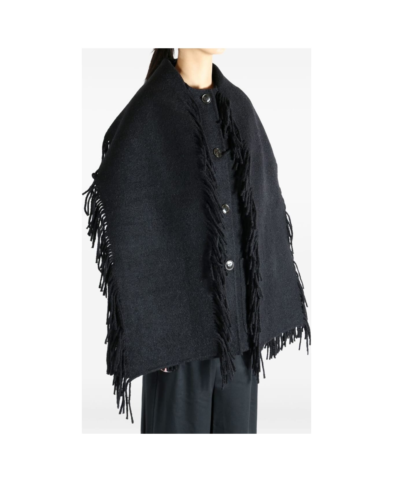 Totême Fringed Scarf Wool Coat - Black