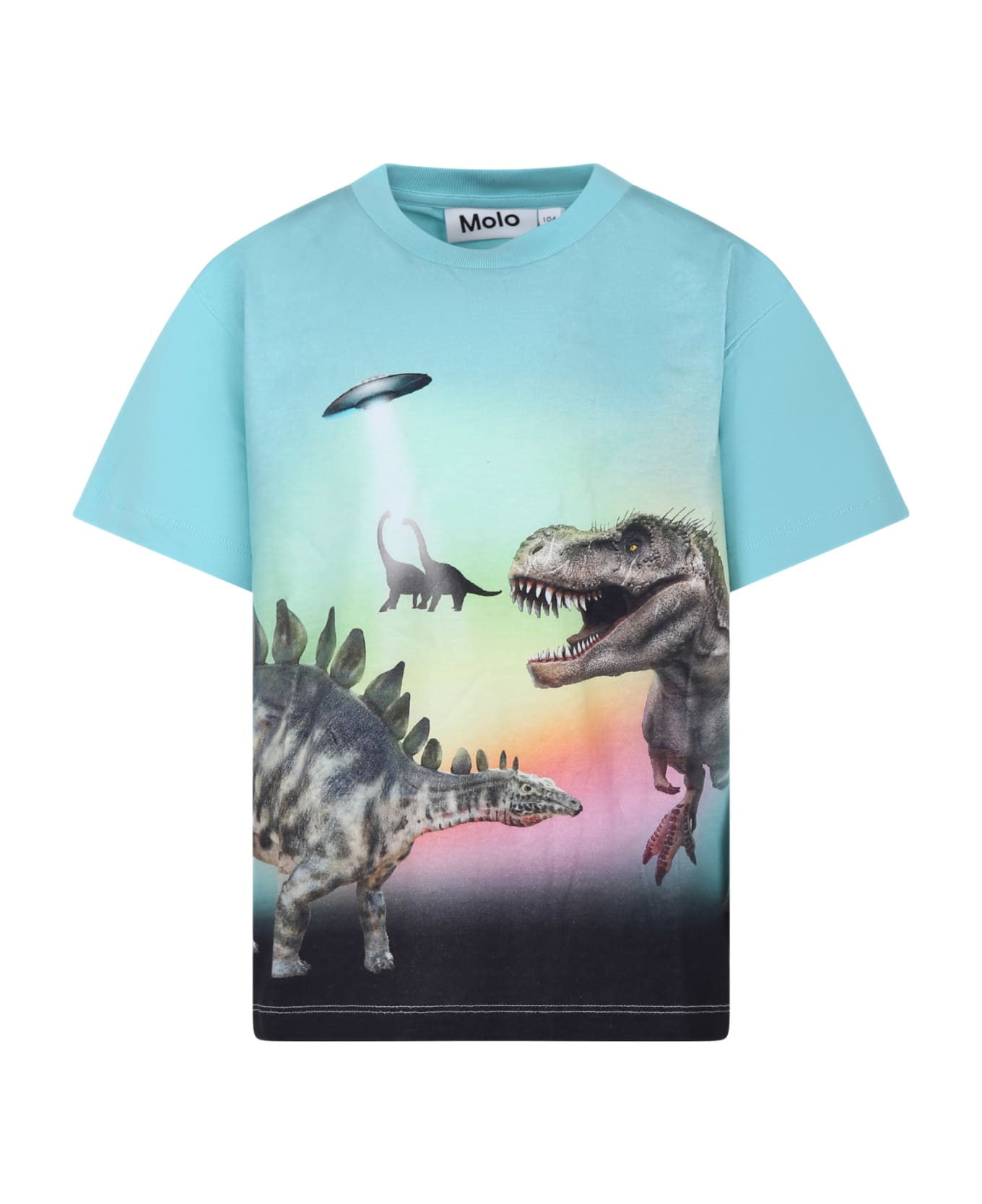 Molo Sky Blue T-shirt Riley For Boy With Dinosaurs - Light Blue Tシャツ＆ポロシャツ