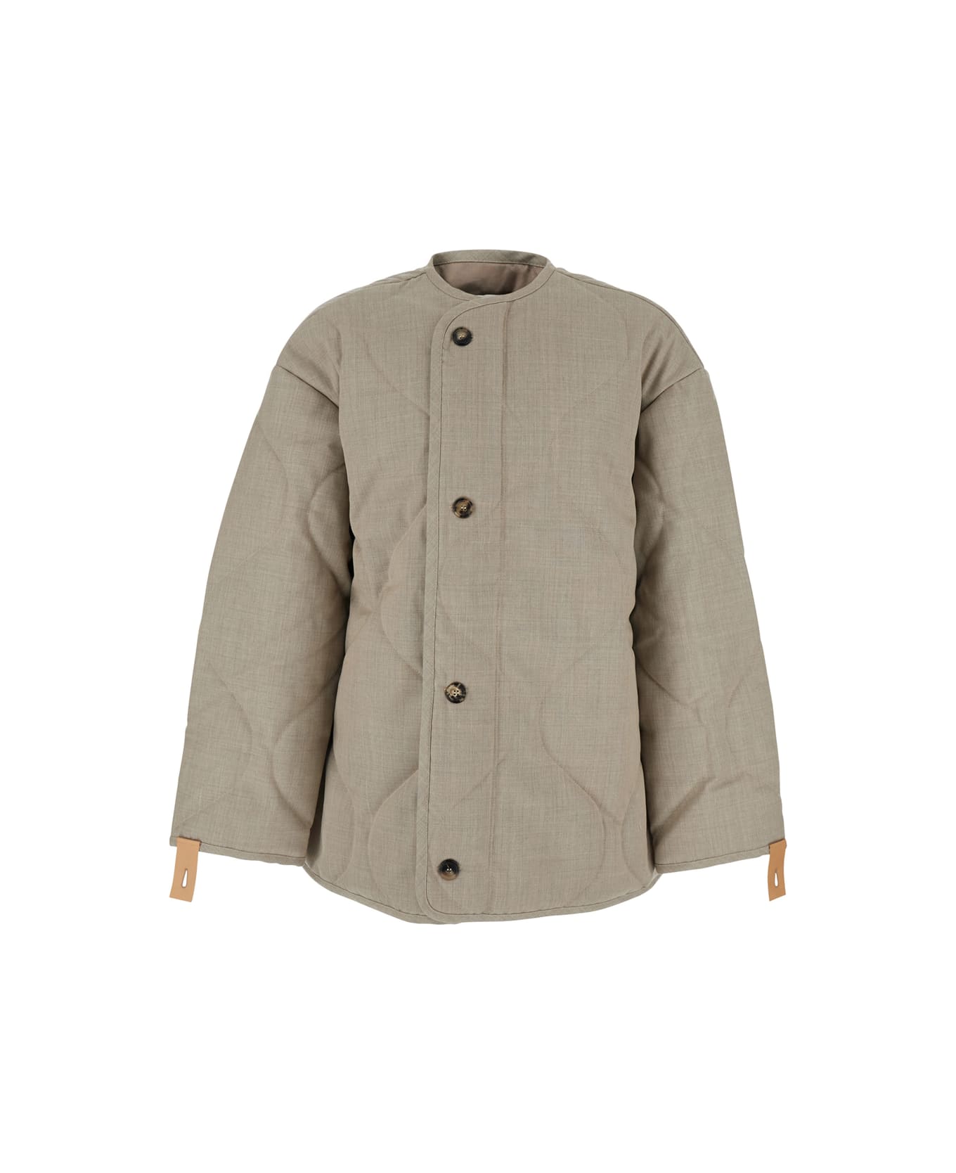 J.W. Anderson Beige Crewneck Jacket With Quilted Design On The Front And Logo Embroidery On The Rear In Fabric Man - BEIGE