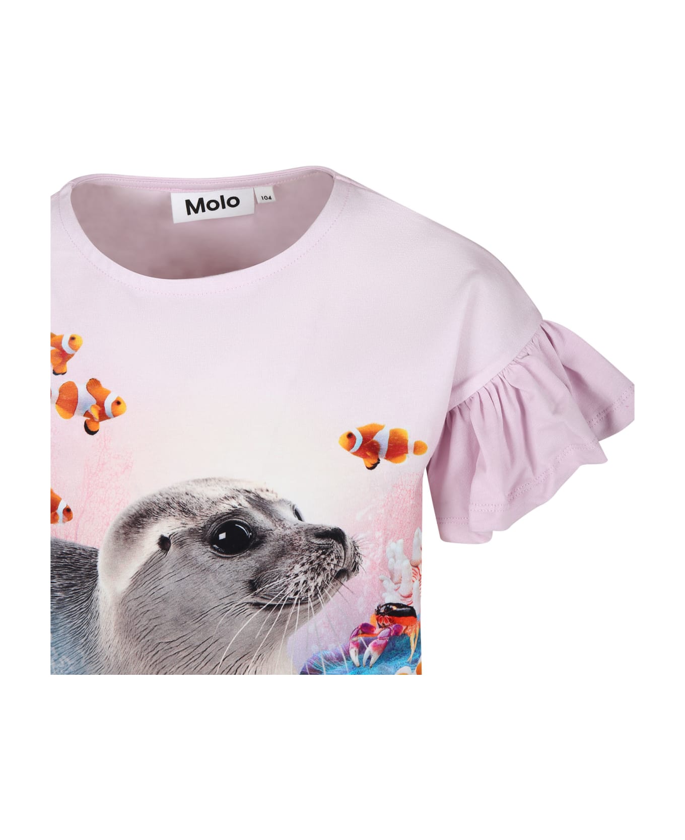 Molo Pink T-shirt For Girl With Seal Print - Pink Tシャツ＆ポロシャツ