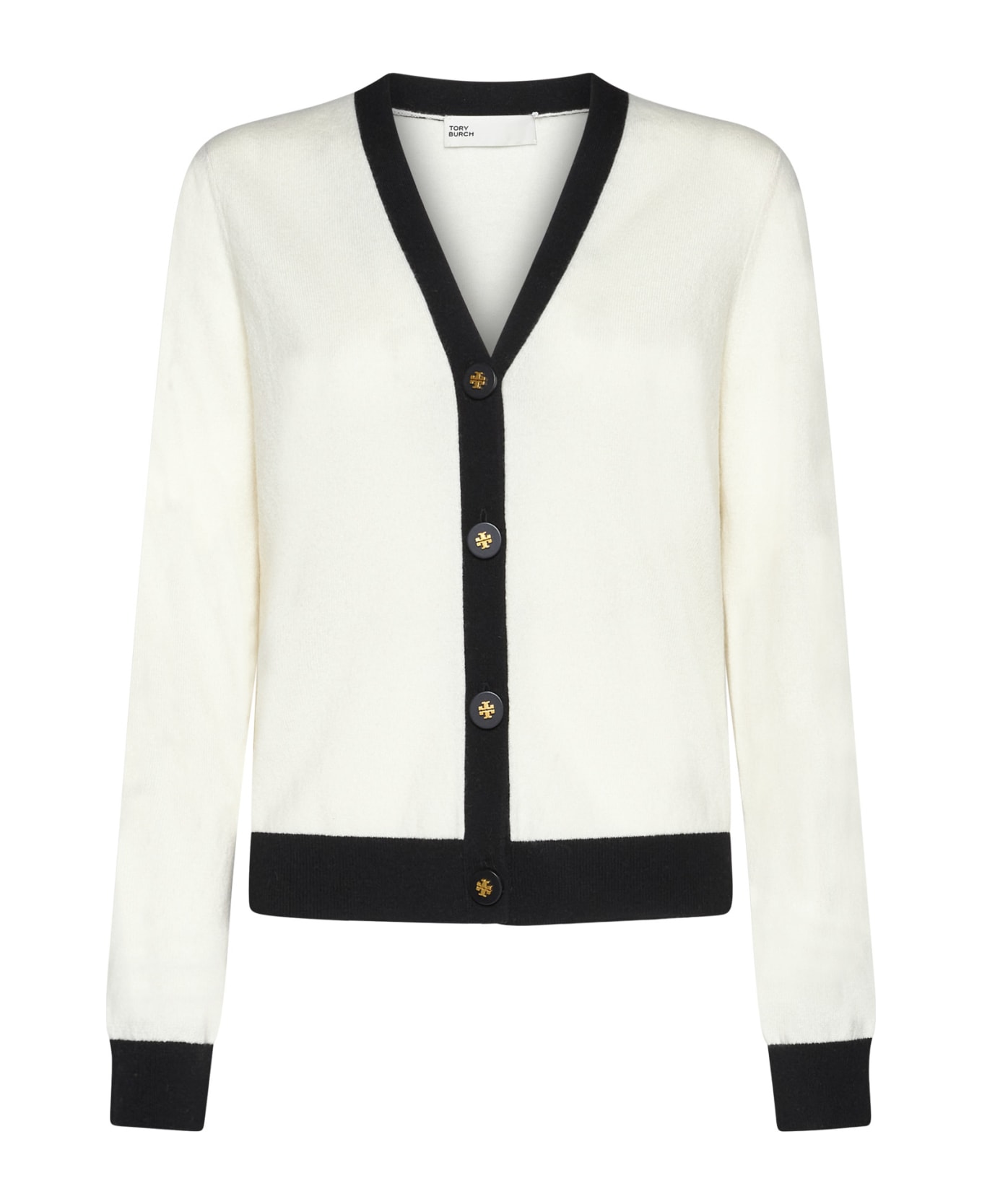 Tory Burch Cardigan With Contrasting Finish - Soft ivory black