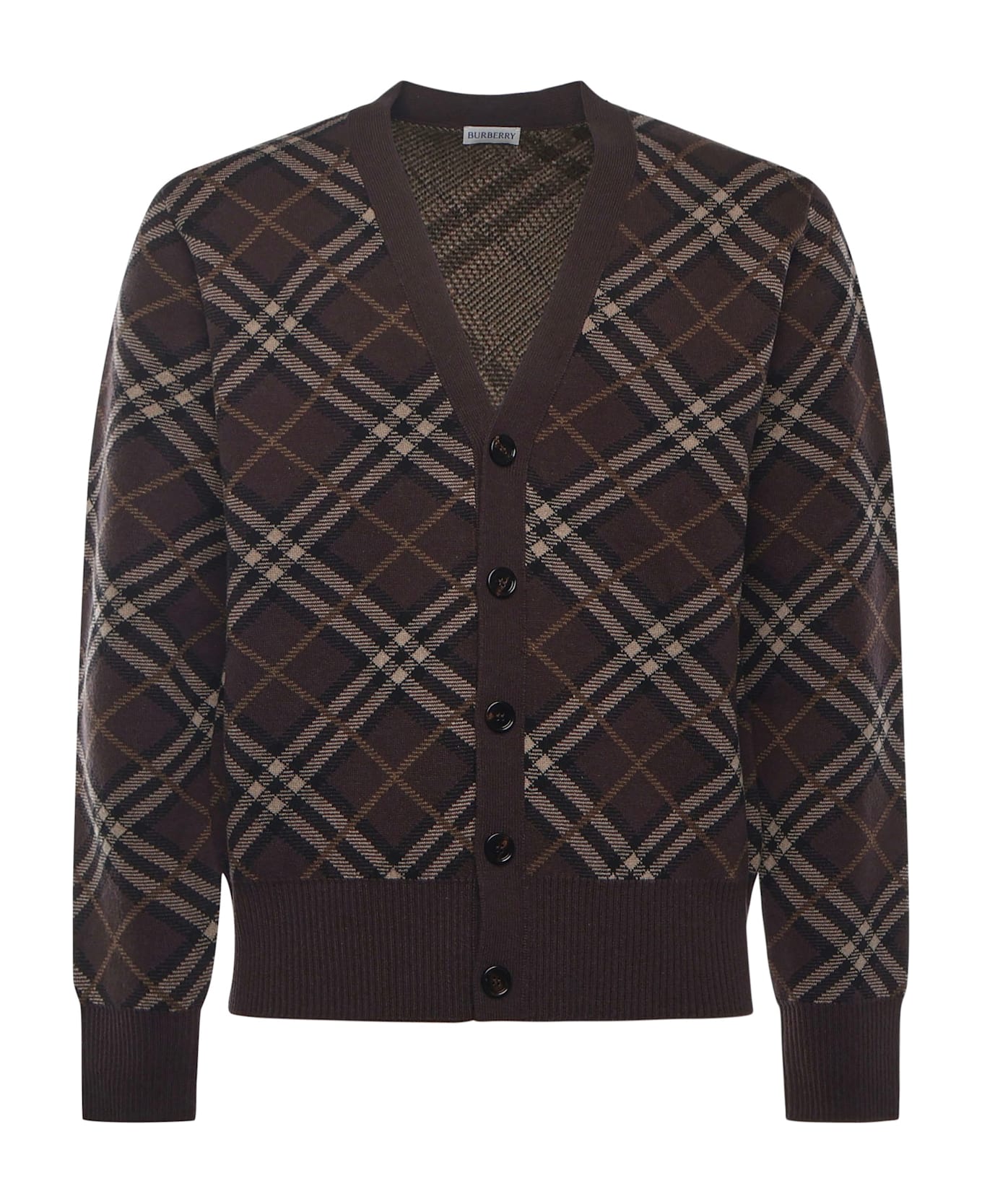 Burberry Check Wool And Cashmere Cardigan - TRUFFLE IP CHECK