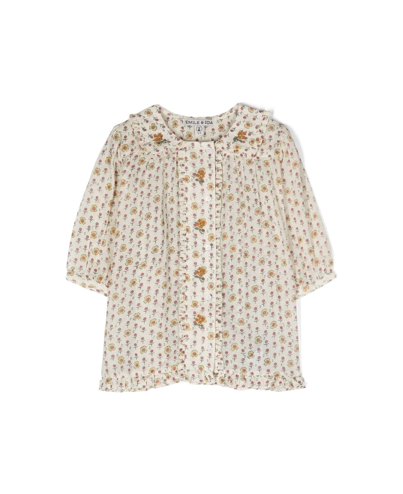 Emile Et Ida Beige Shirt With All-over Floreal Print In Cotton Girl - Beige シャツ