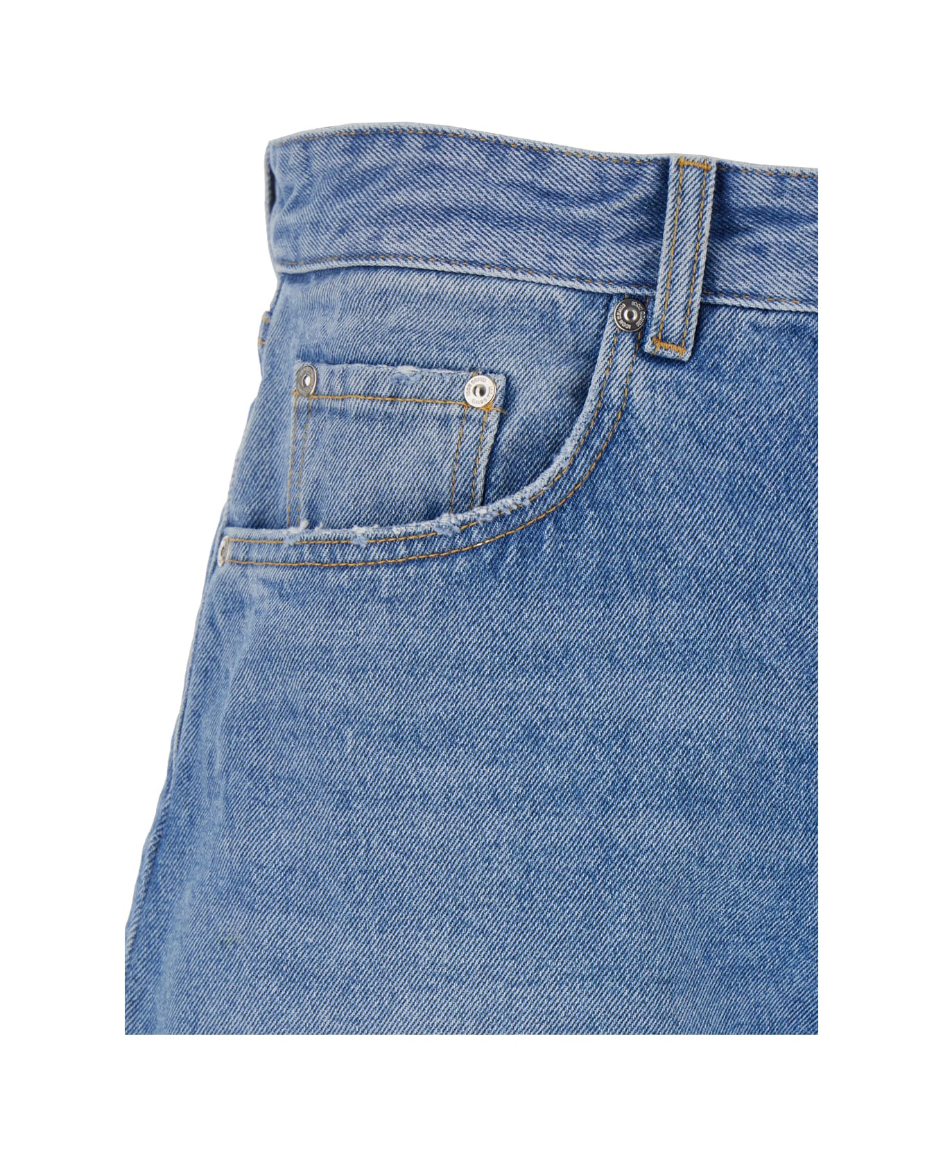 Icon Denim Light Blue Bermuda Pants With Wide Leg And Logo Patch On The Rear In Denim Man - Light blue
