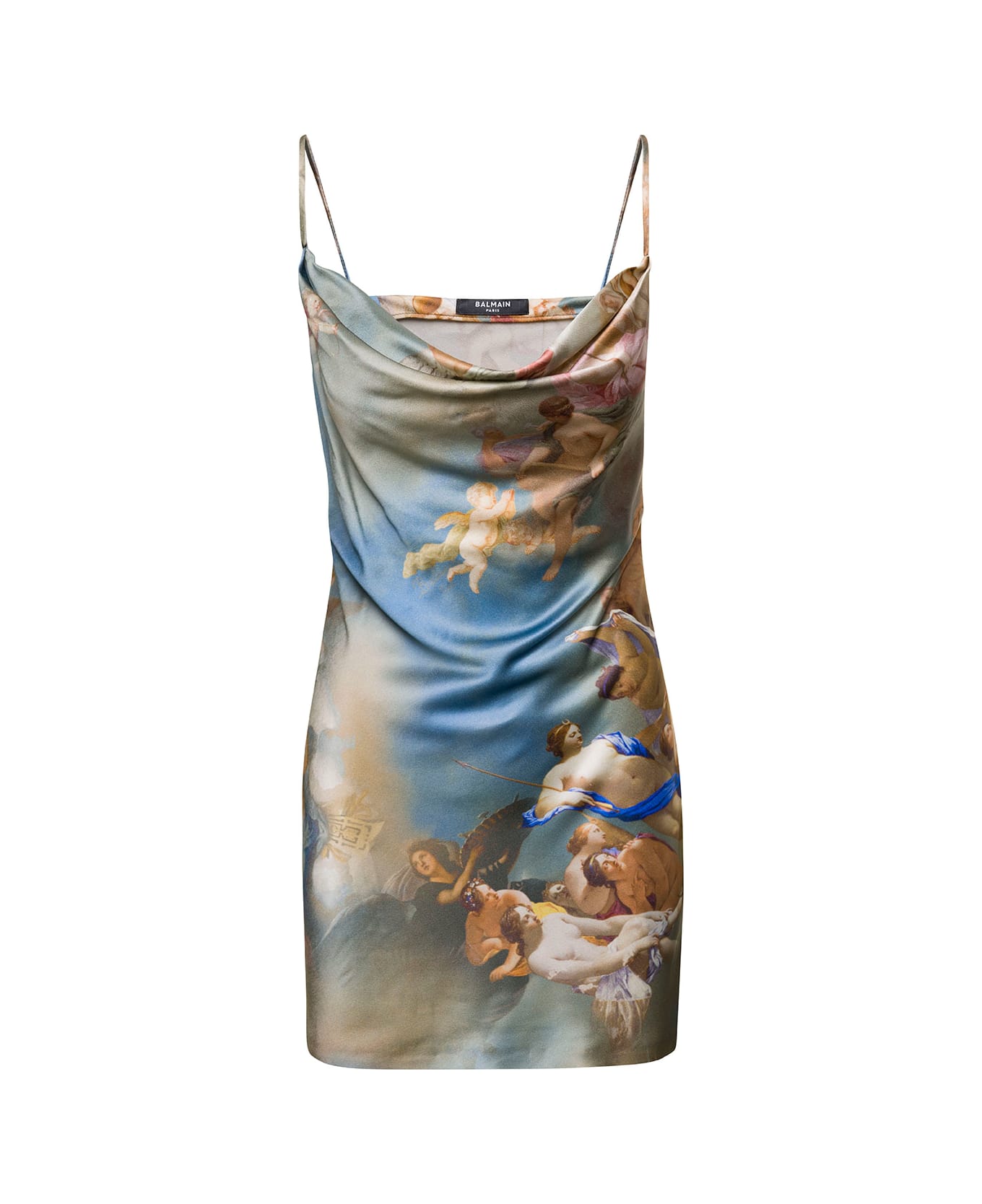 Balmain Multicolor Minidress With Draped Detail And Sky-print All-over In Viscose Woman - Multicolor
