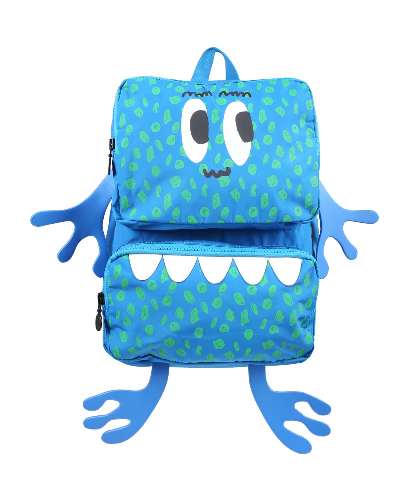 Stella McCartney Kids Blue Backpack For Boy With Monster Print - Light Blue