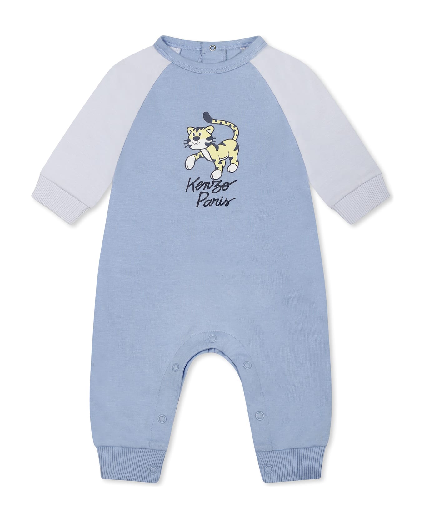 Kenzo Kids Light Blue Babygrow For Baby Girl With Tiger Print - Light Blue