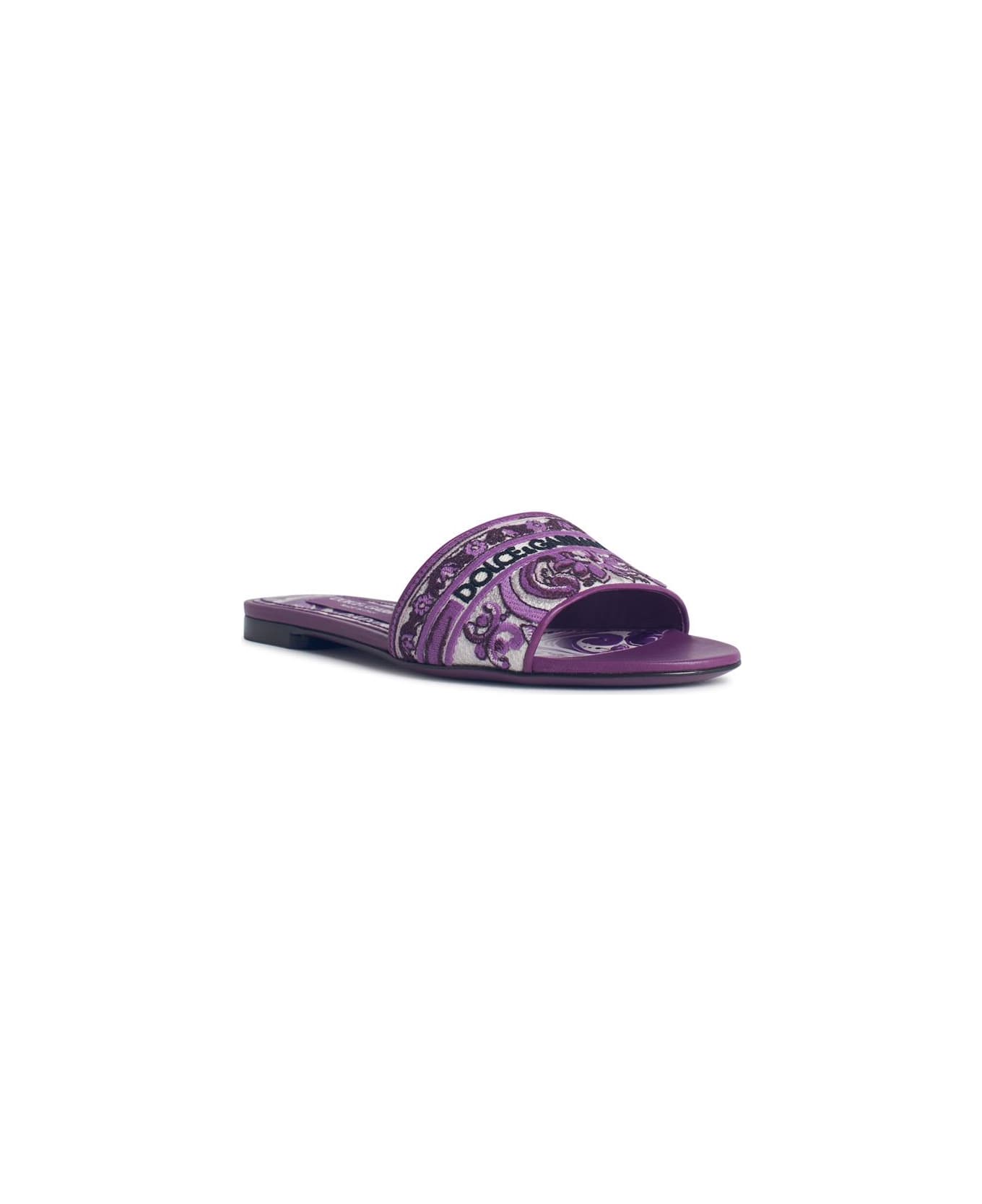 Dolce & Gabbana Slipper With Majolica Embroidery - Purple