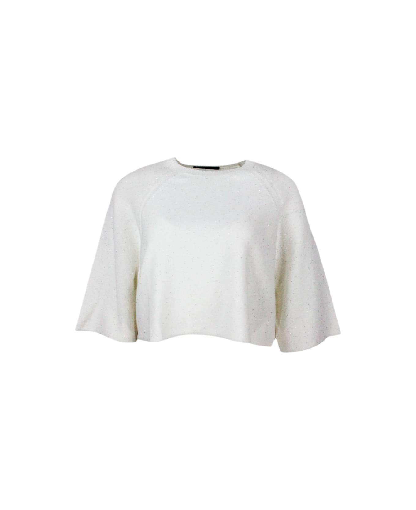 Fabiana Filippi Cape, Crew-neck And Half-sleeved Sweater In Cotton And Linen - White