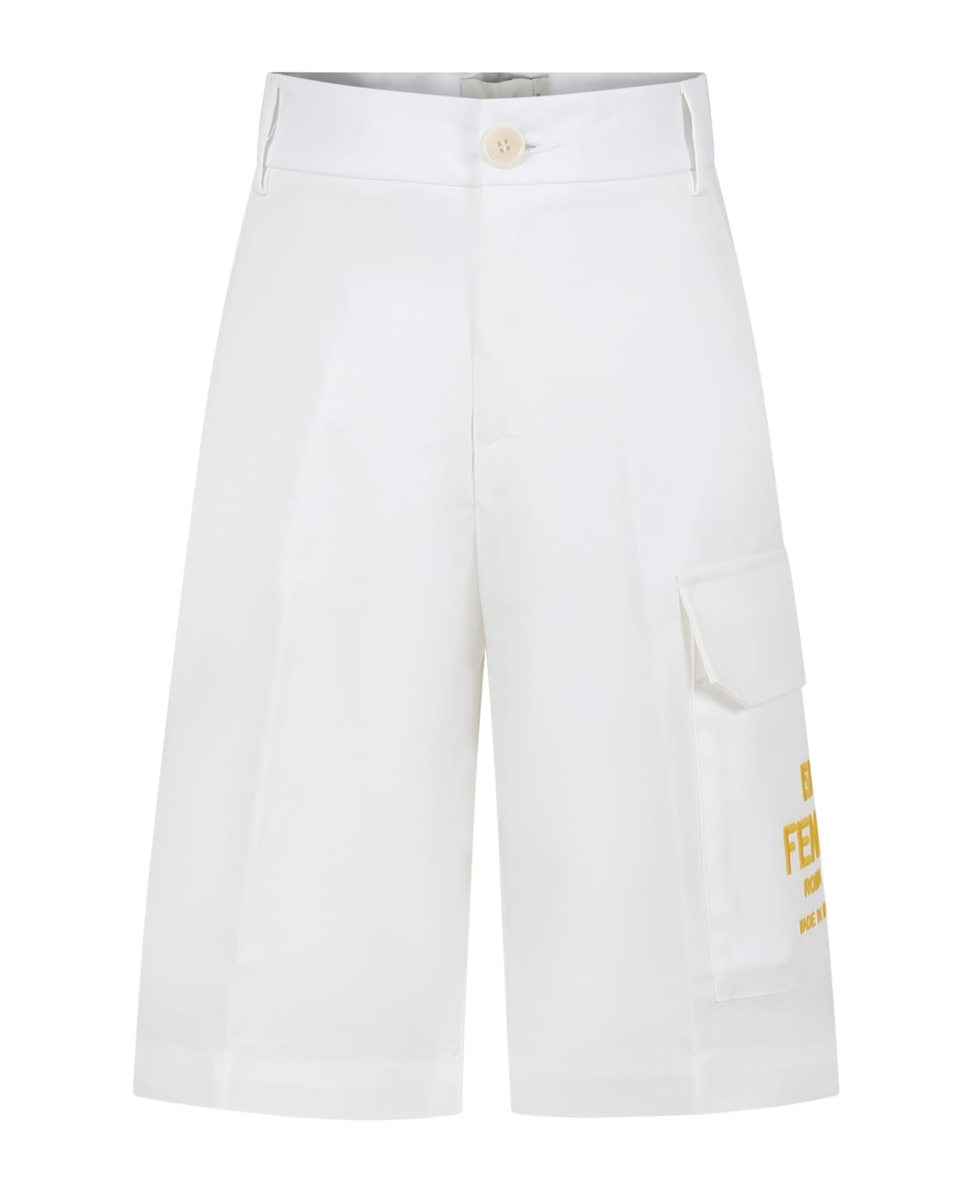 Fendi White Shorts For Boy With Logo - White