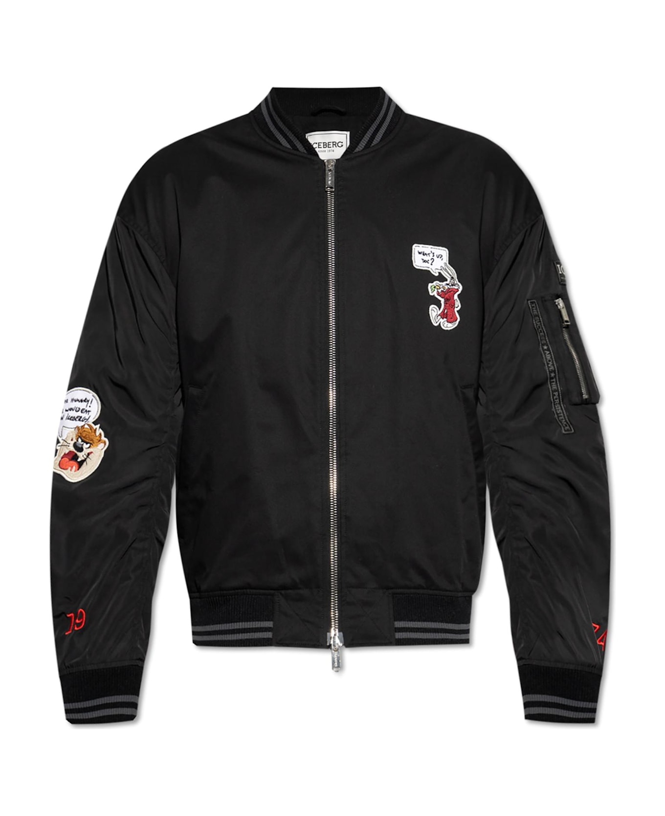 Iceberg Bomber Jacket With Patches - Black