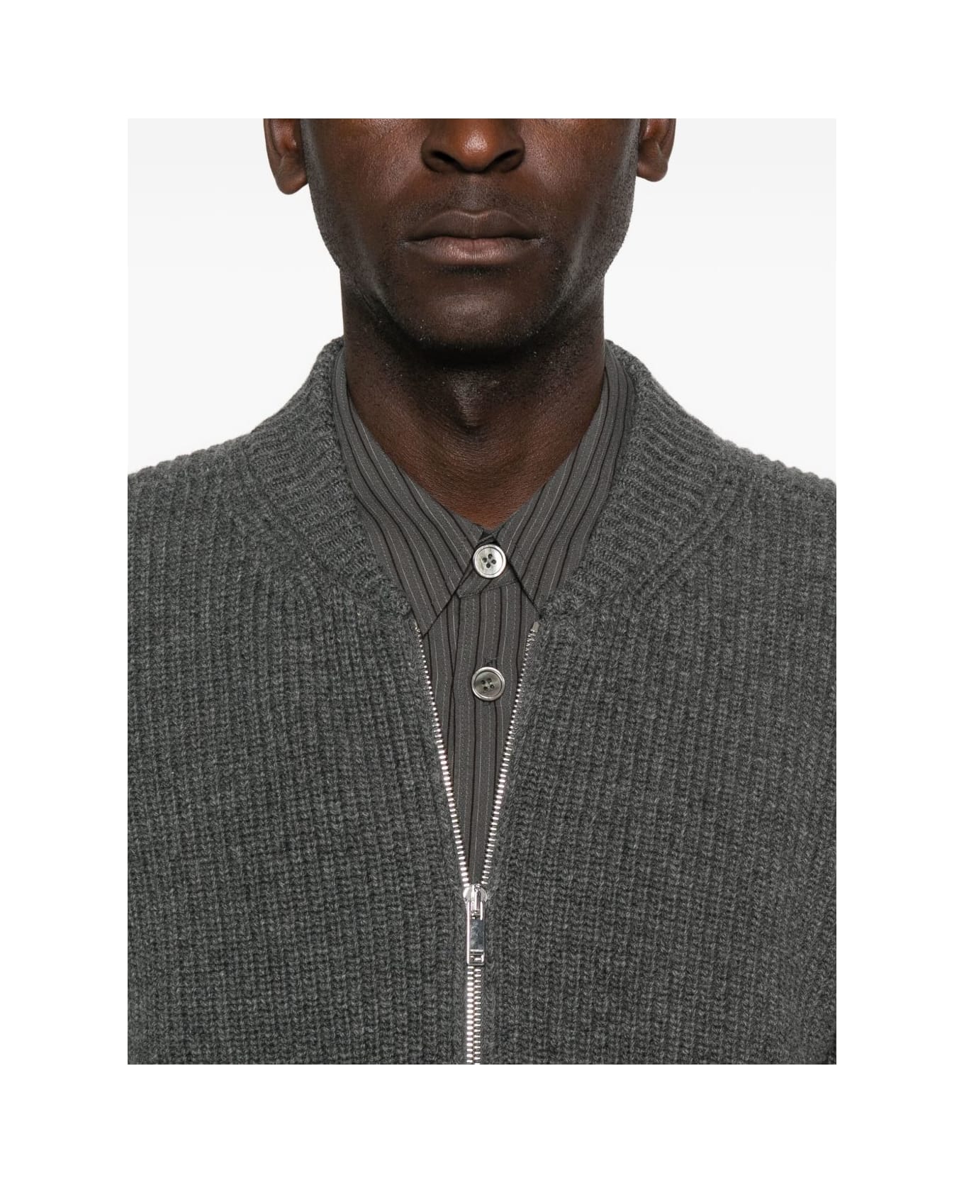 Zanone Ribbed Zip-up Cardigan - Grey