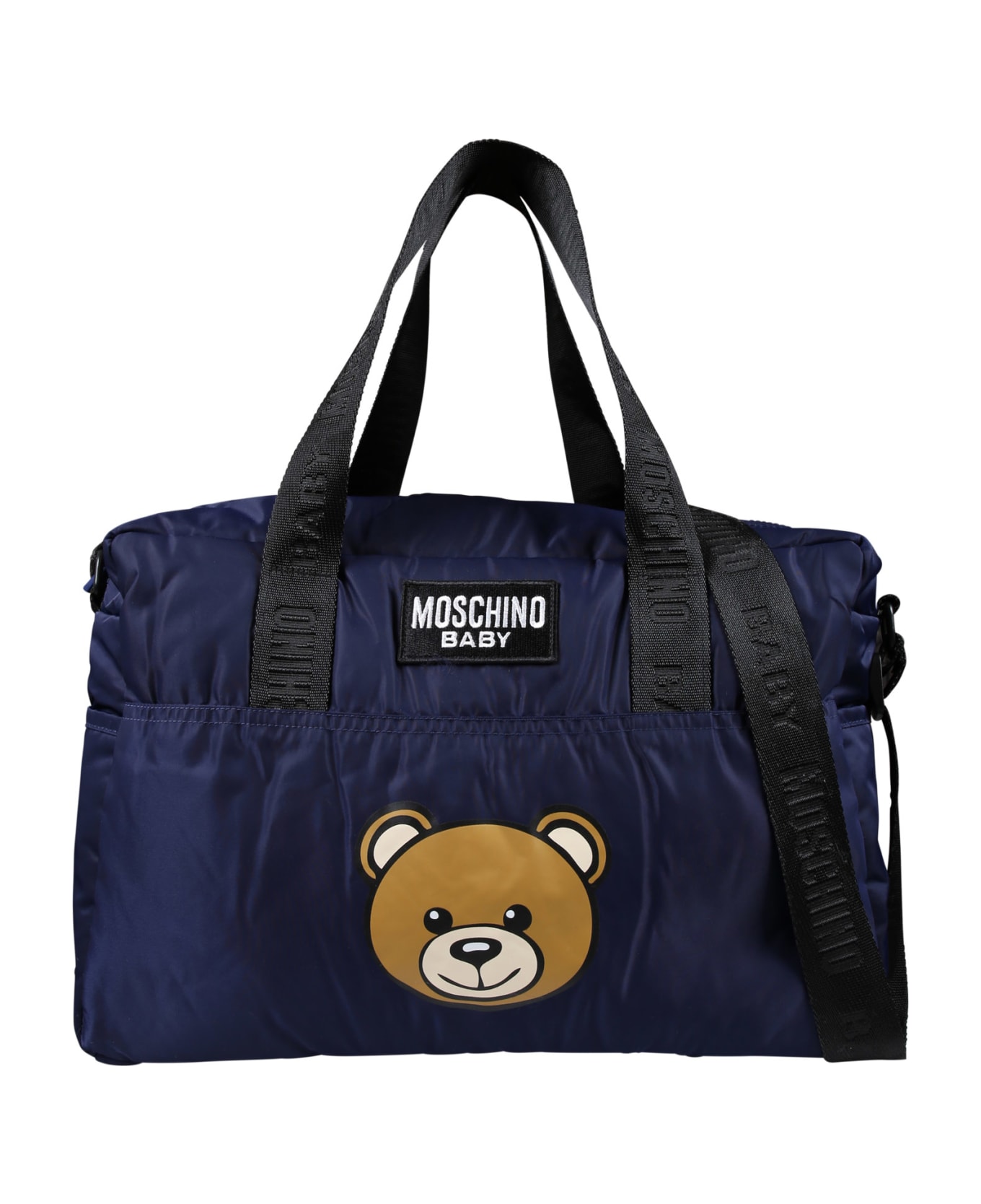 Moschino Blue Mom Bag For Babies With Teddy Bear And Logo - Blue
