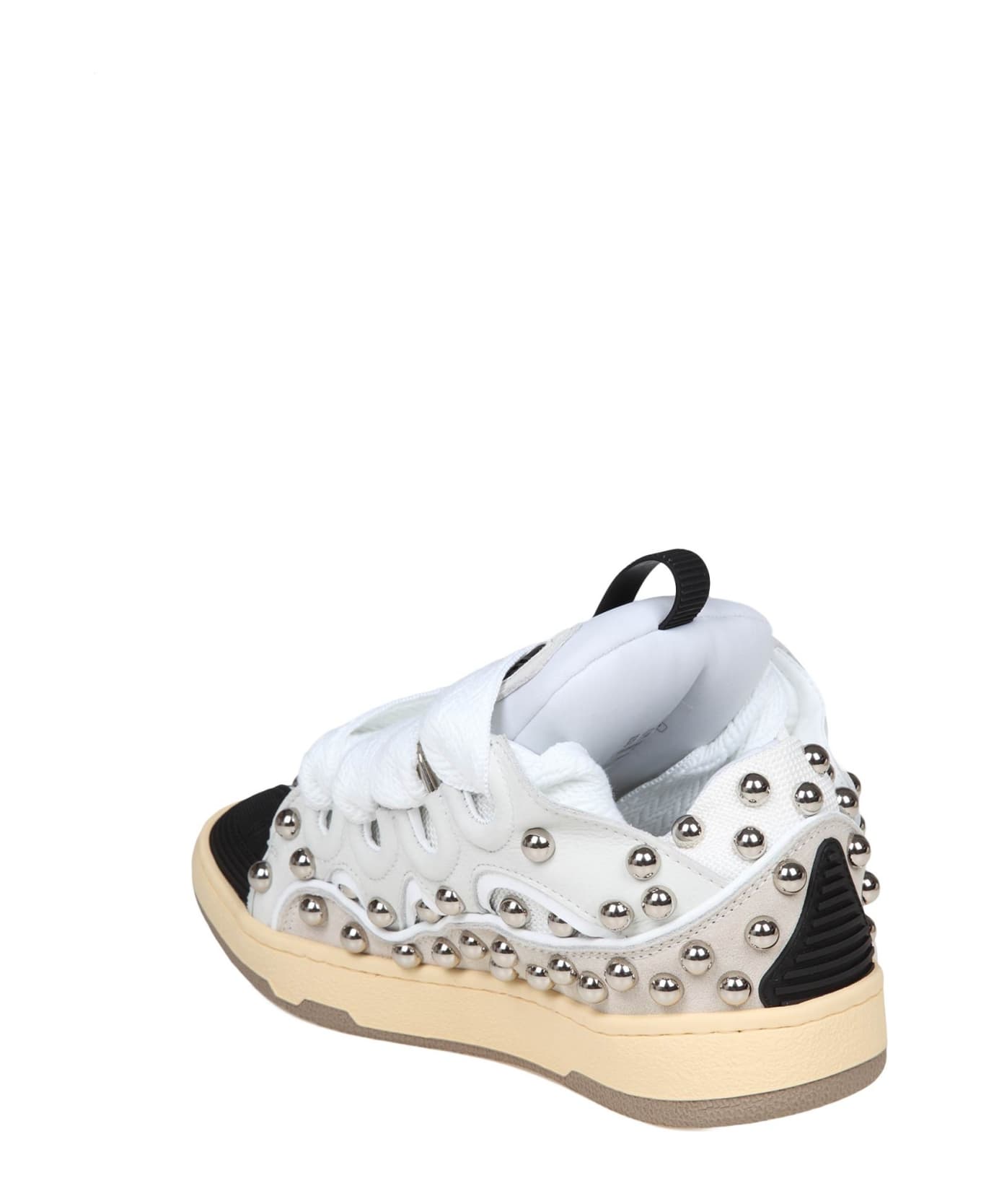 Lanvin Curb Sneakers In Black And White Leather With Applied Studs - White
