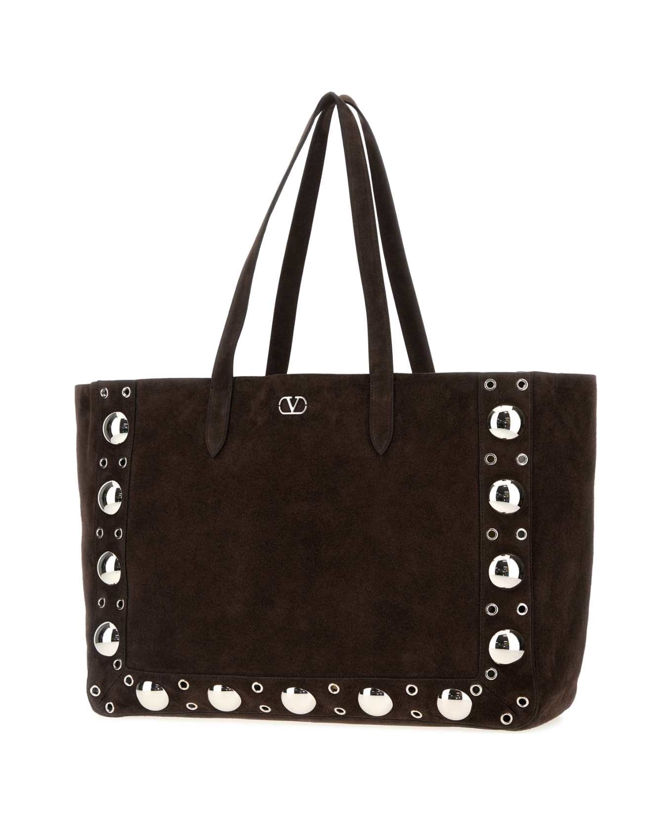 Valentino Garavani Dark Brown Suede Nellcã´te Shopping Bag - TESTADIMORO