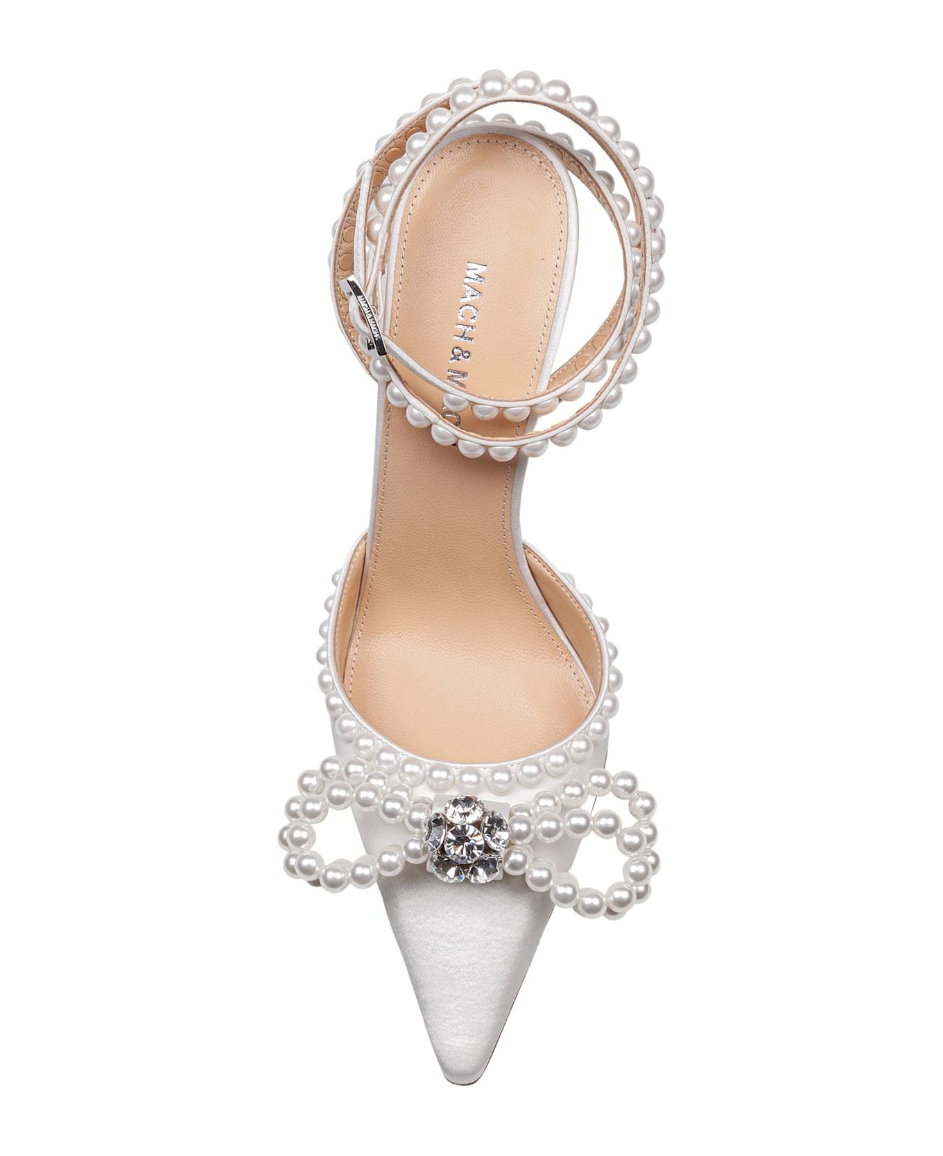 Mach 
Mach Satin Double Decollete
 With Pearl Bow - White