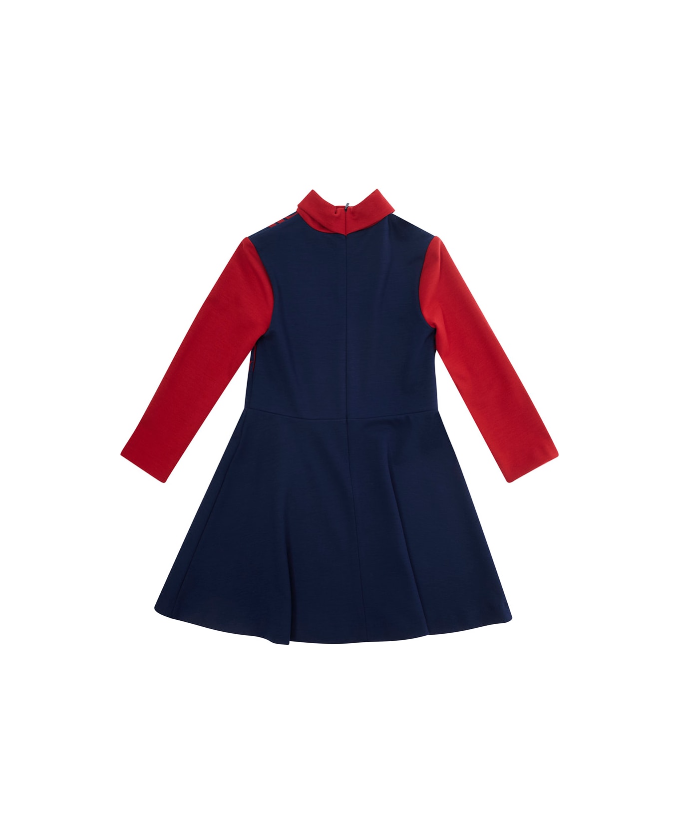 Gucci Red And Blue Long Sleeve Dress With Logo Lettering Print In Viscose Girl - Multicolor