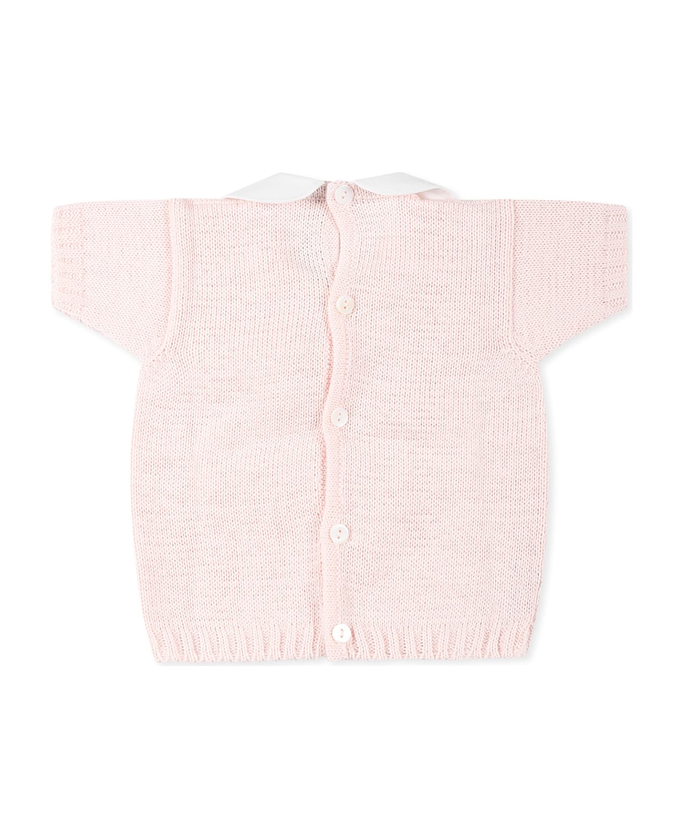 Little Bear Pink Sweater For Baby Girl With Bow - Pink