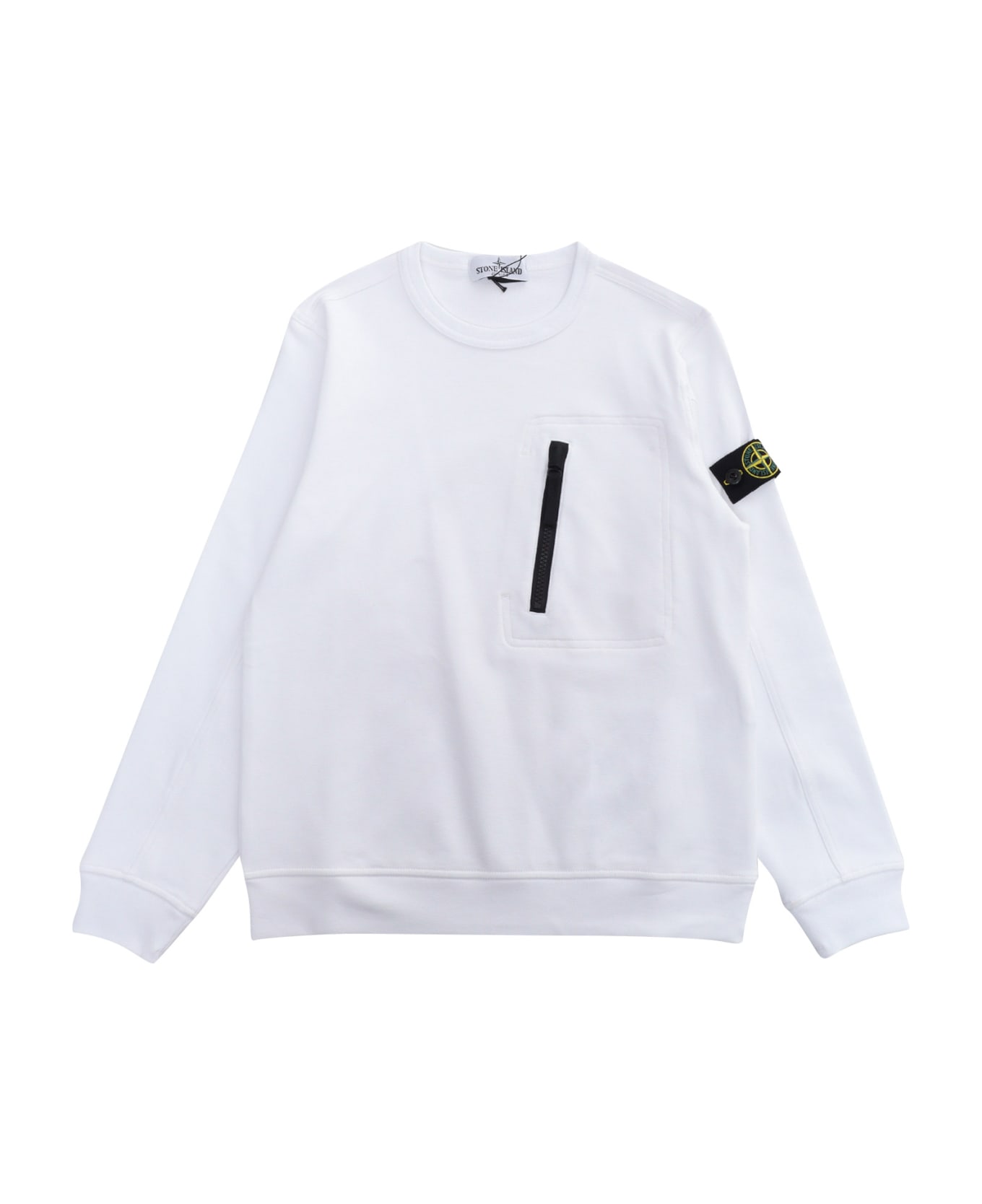Stone Island Junior White Sweatshirt With Pockets - WHITE