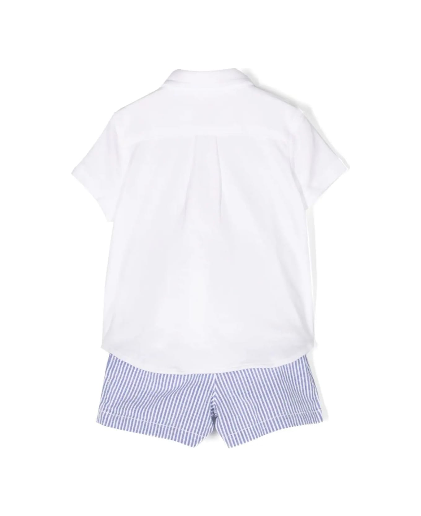 Ralph Lauren White And Light Blue Set With Shirt And Shorts - White