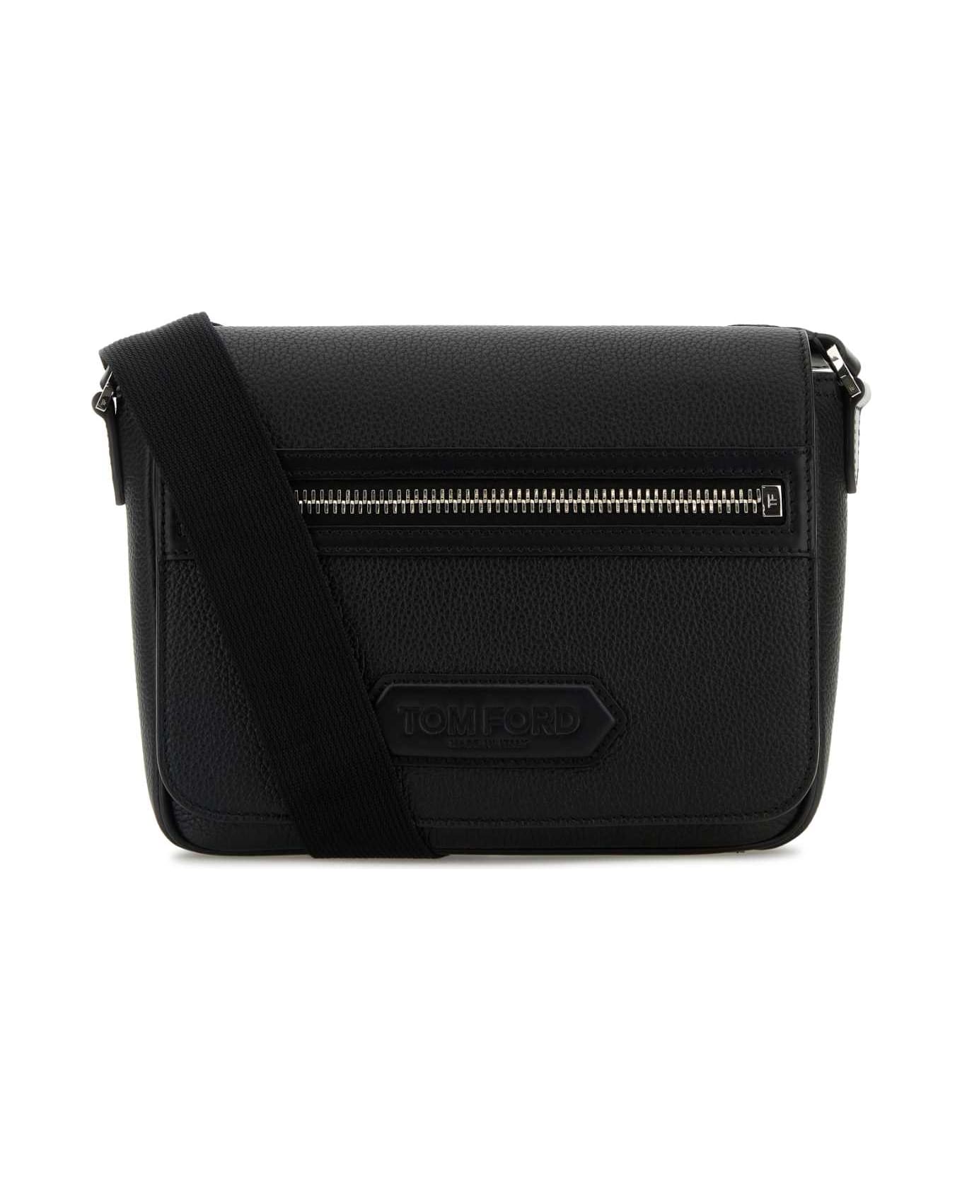 Tom Ford Black Leather Small Traveller Crossbody Bag - BLACK