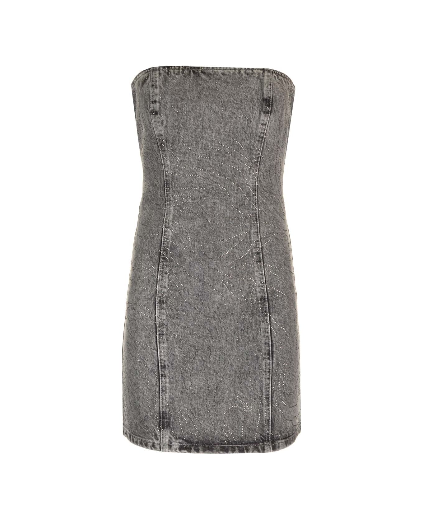 Rotate by Birger Christensen Denim Grey Mini Dress With Rhinestones - Grigio