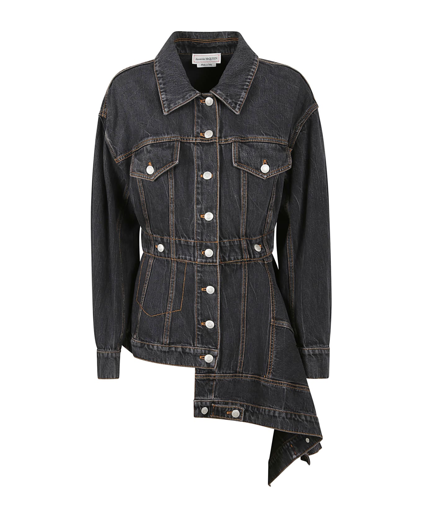 Alexander McQueen Asymmetric Denim Jacket - Stonewash/Black