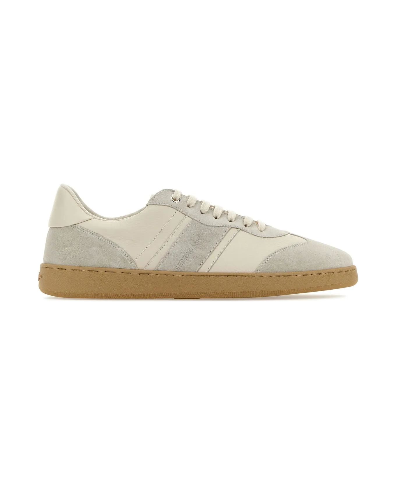 Ferragamo Two-tone Leather And Suede Achille Sneakers - White
