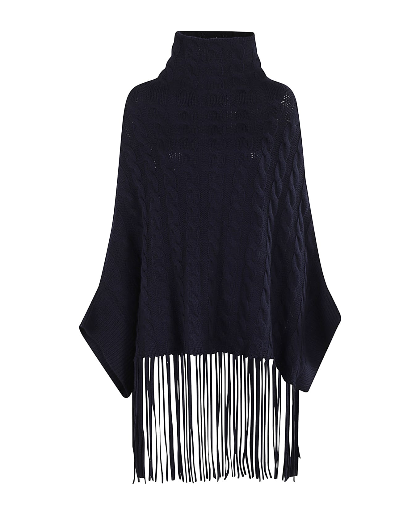 Aspesi Fringed Poncho - Blu Nero