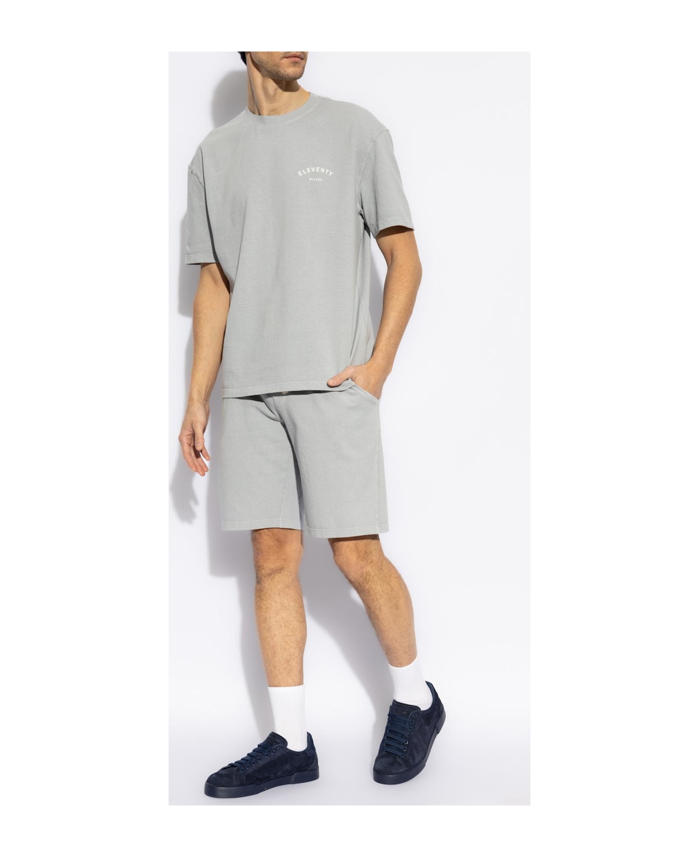 Eleventy T-shirt With Printed Logo - Denim