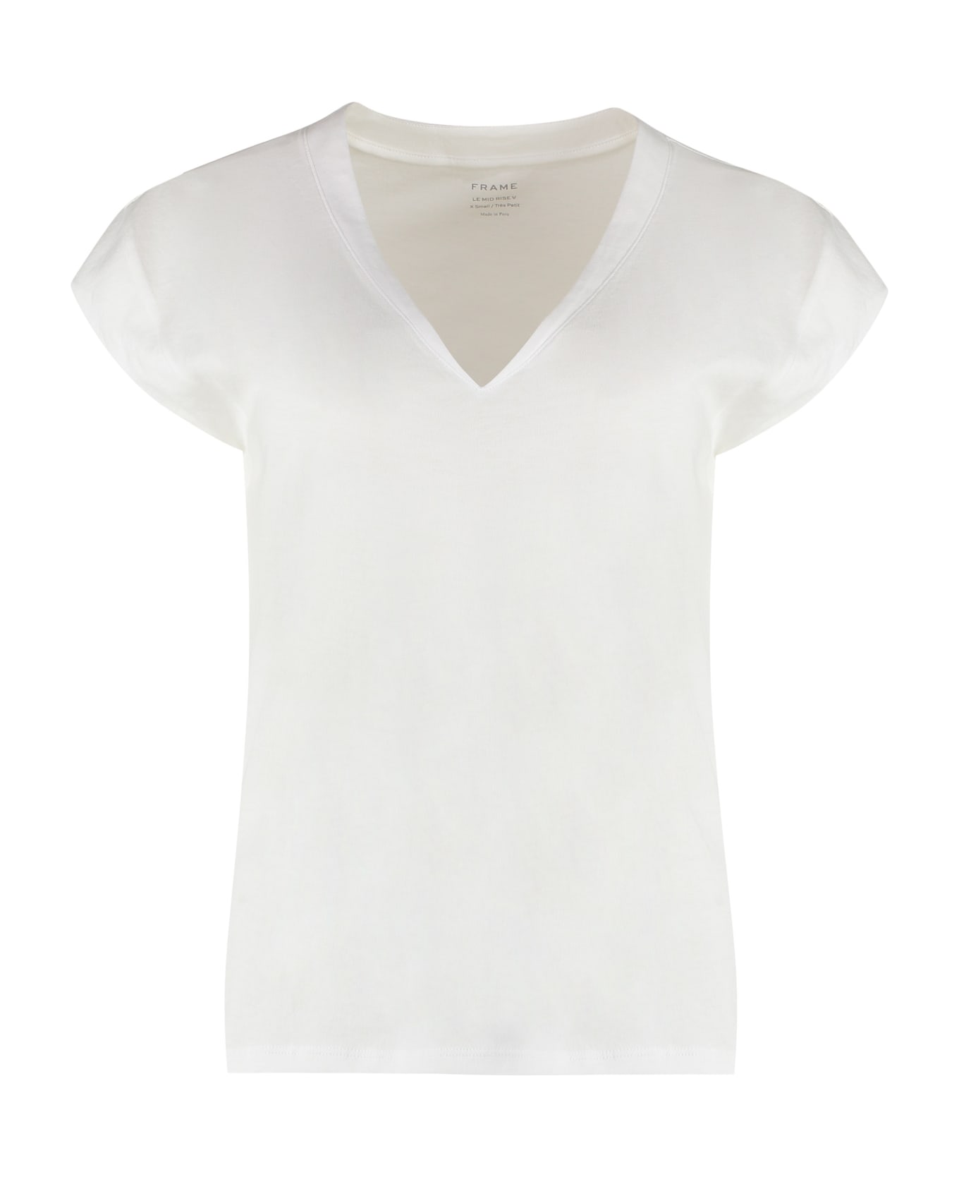 Frame Le Mid Rise V Cotton T-shirt - White Tシャツ