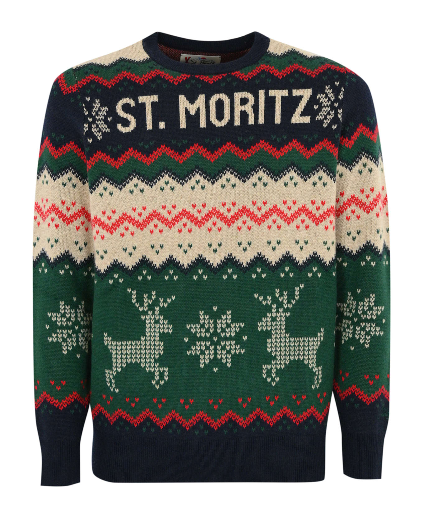 MC2 Saint Barth Heron St. Moritz Sweater In Wool And Cashmere Blend - Verde/blu/bianco