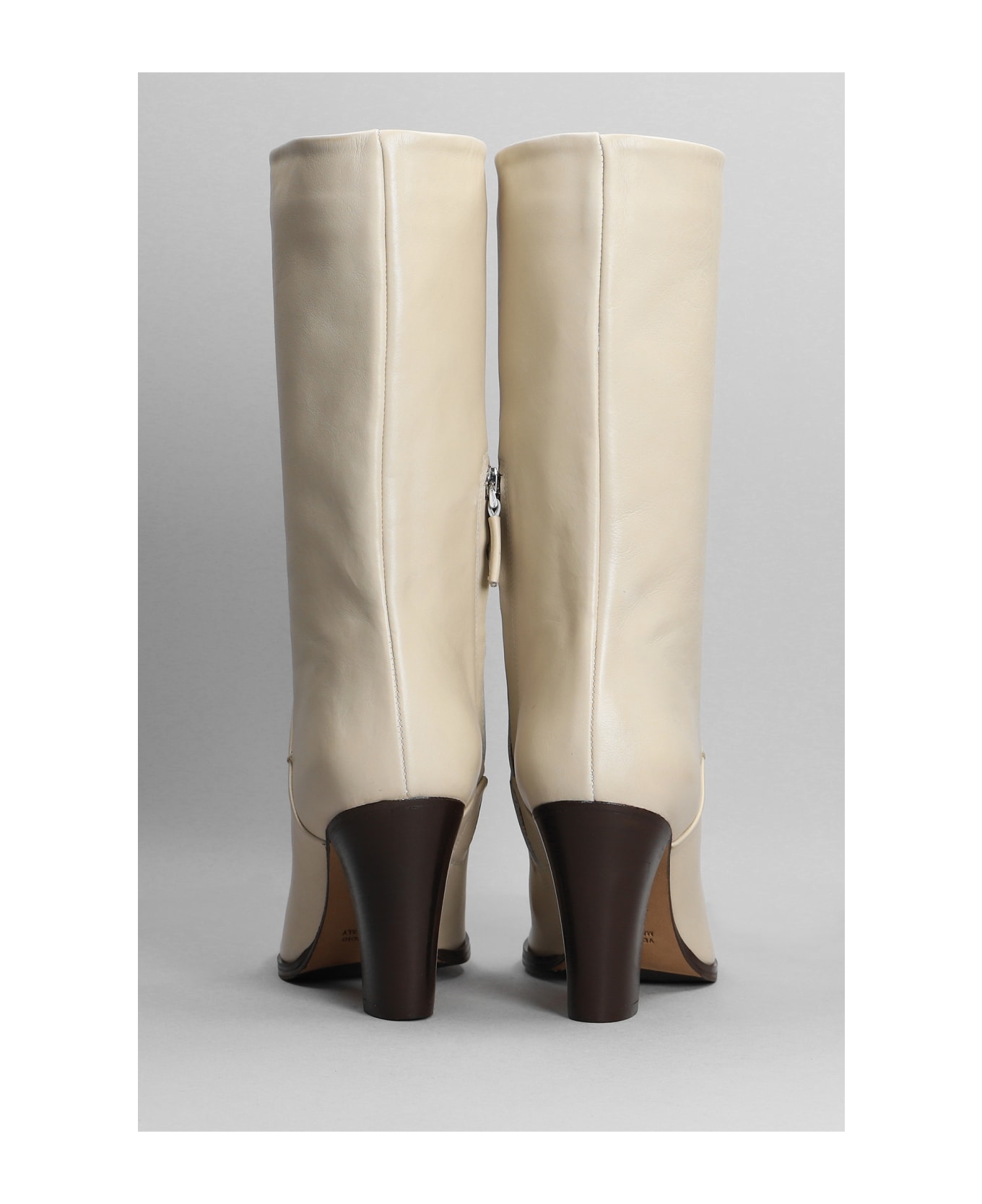 Julie Dee High Heels Ankle Boots In Beige Leather - beige