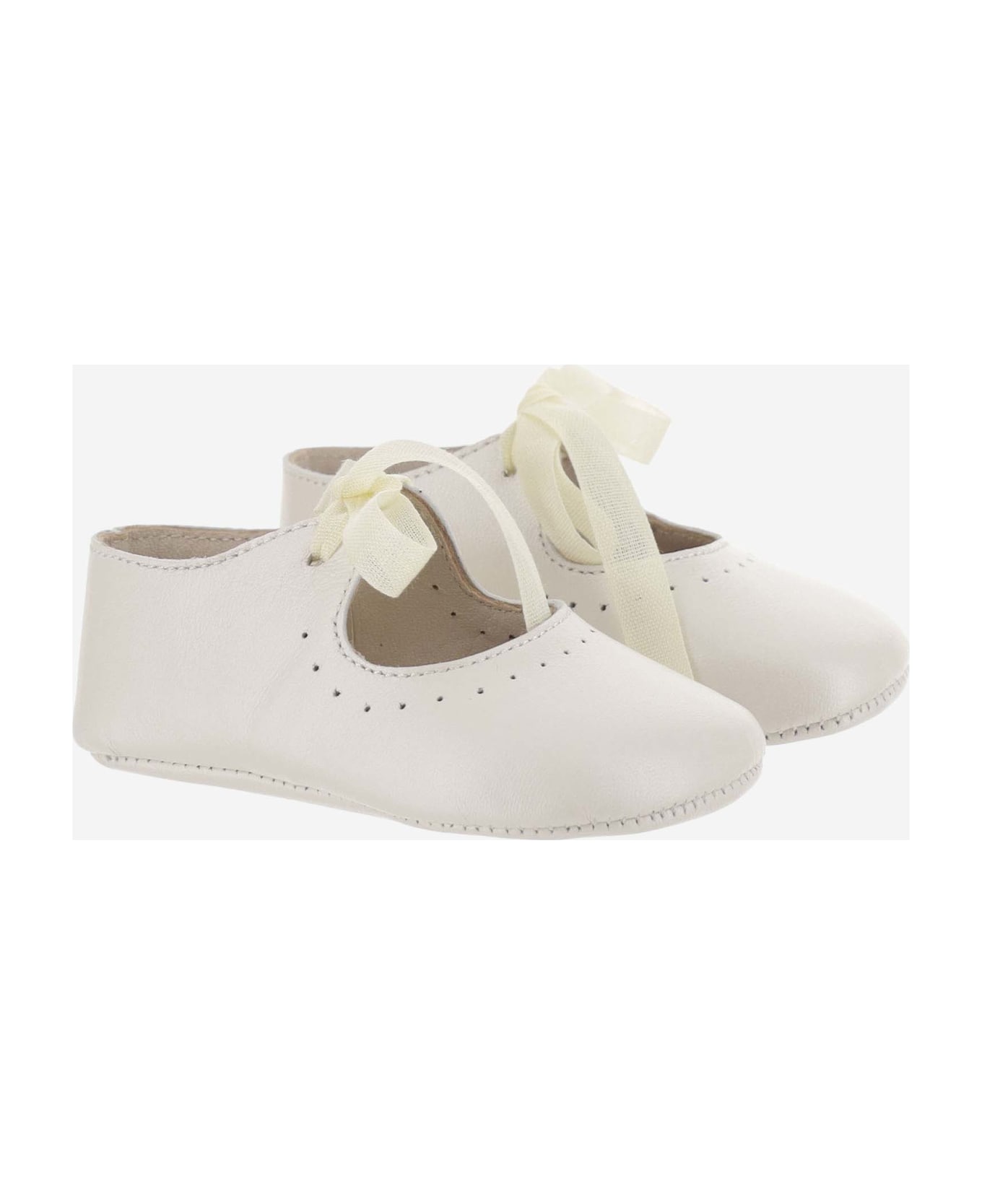 Bonpoint Nappa Leather Shoes With Bow - White