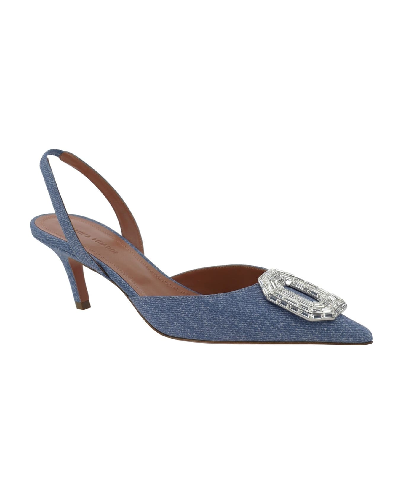 Amina Muaddi Camelia Sling 60 Printed Denim Pumps - Blue