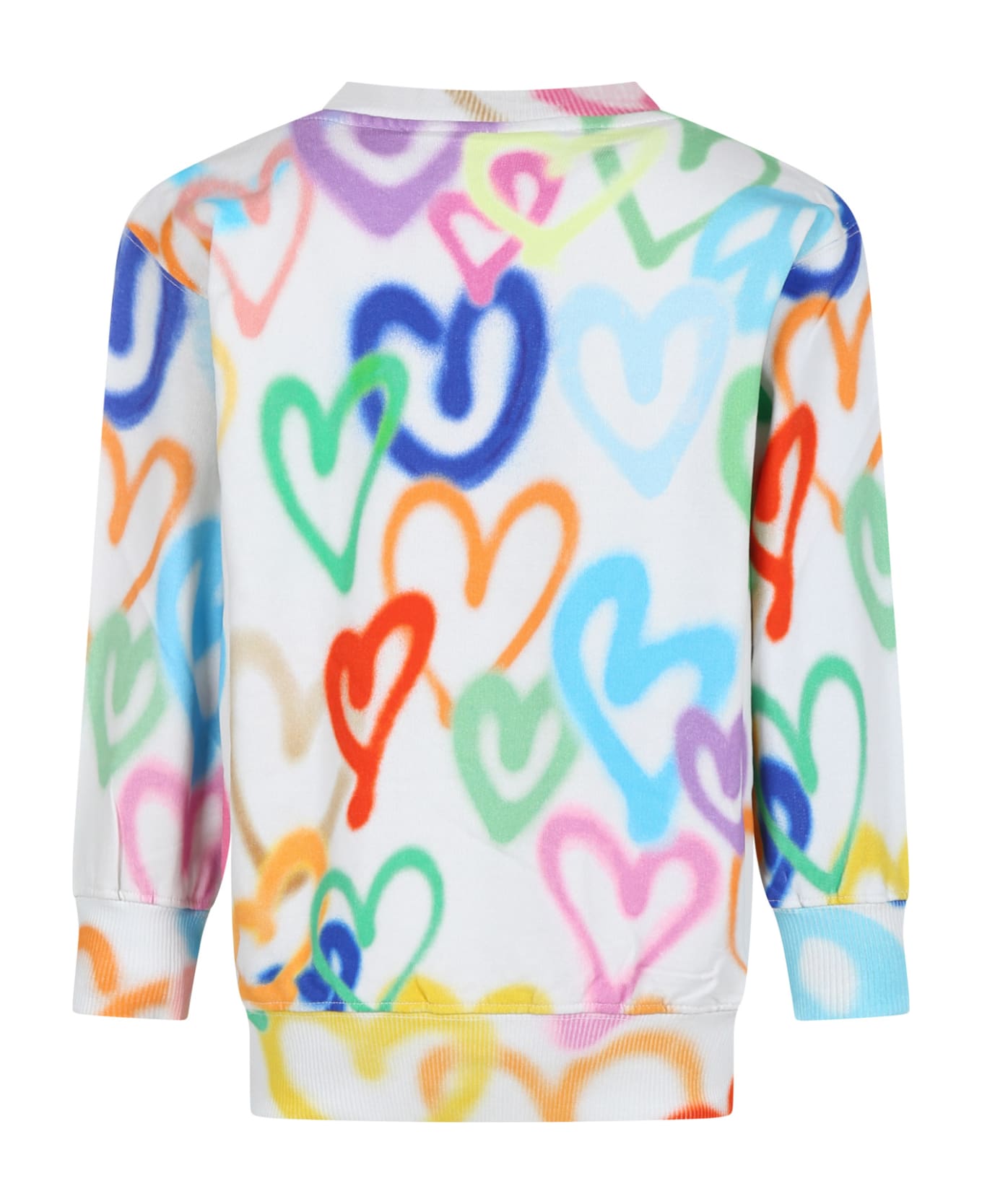 Molo White Sweatshirt For Kids With Multicolor Hearts - White ニットウェア＆スウェットシャツ