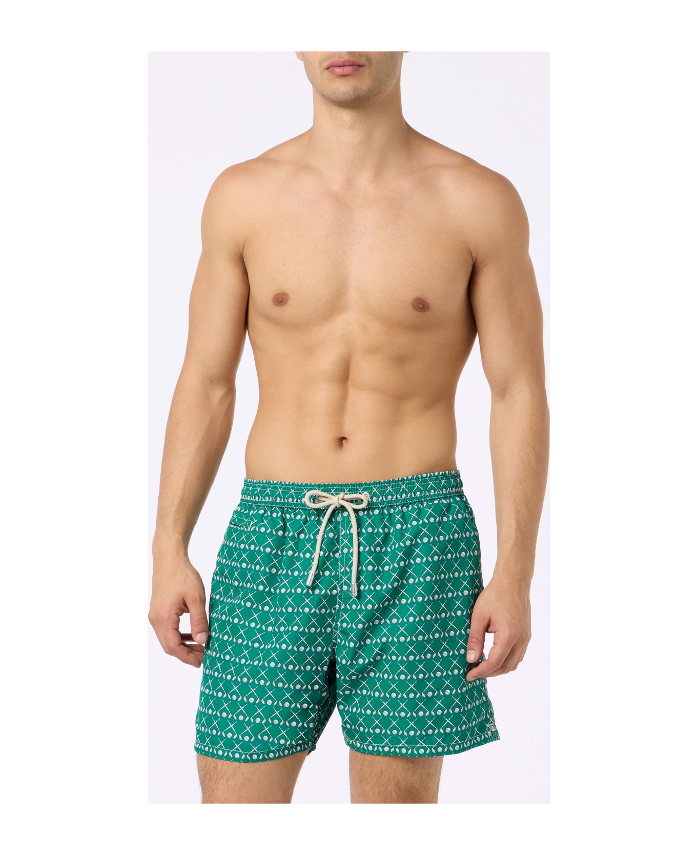 MC2 Saint Barth Man Lightweight Fabric Swim-shorts Lighting Micro Fantasy With Golf Print - GREEN