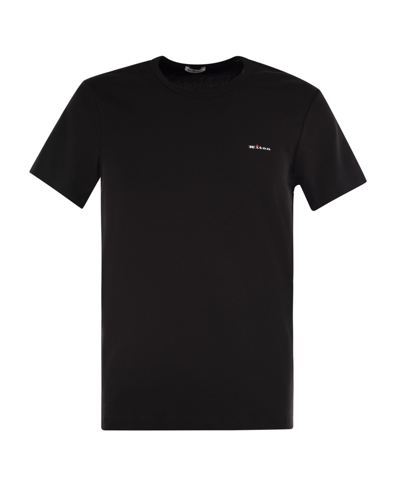 Kiton Stretch Cotton T-shirt With Embroidered Logo - Black