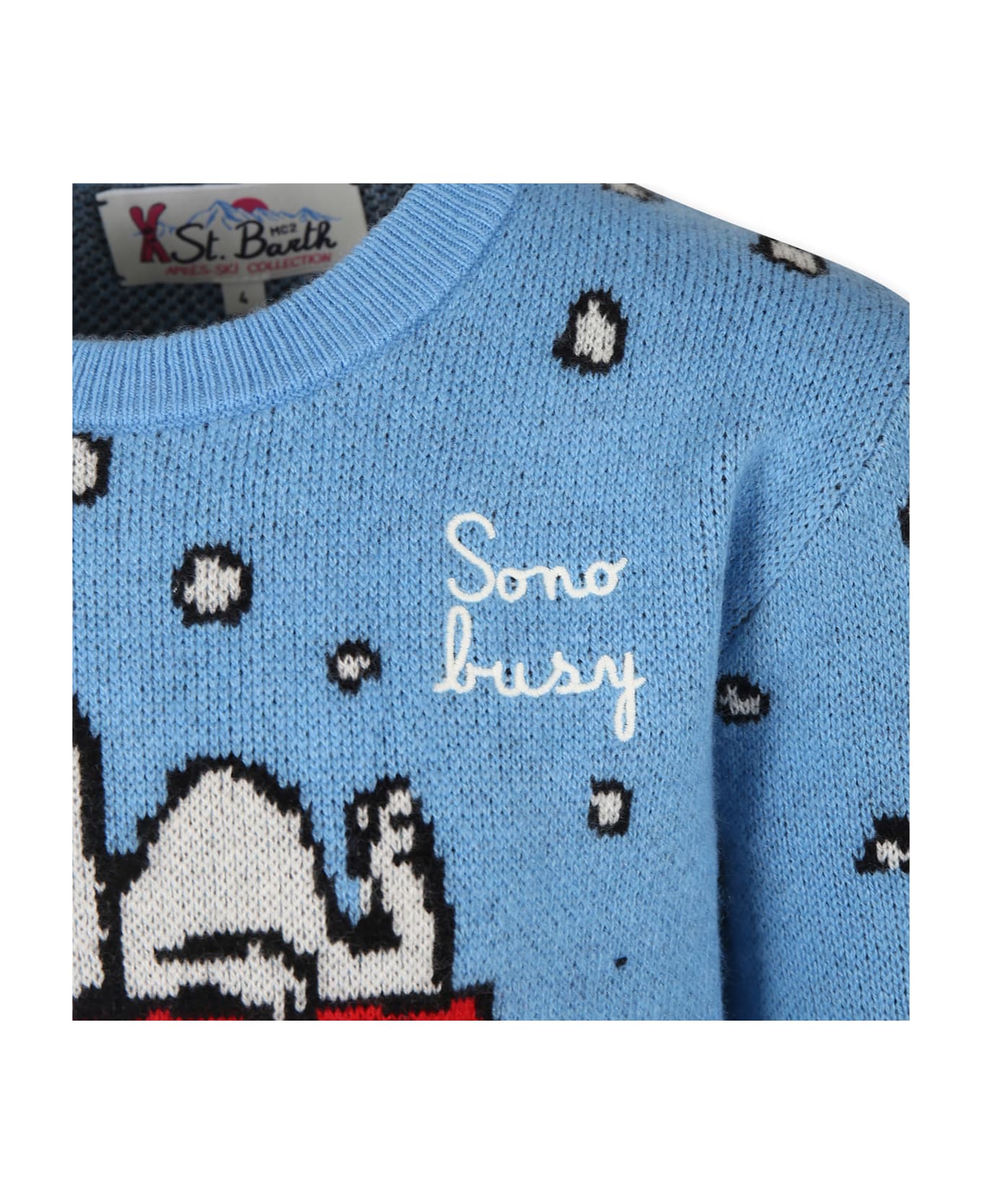 MC2 Saint Barth Light Blue Sweater For Girls With Snoopy - Light Blue