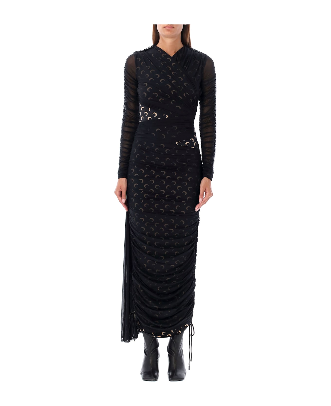 Marine Serre Draped Midi Dress - BLACK