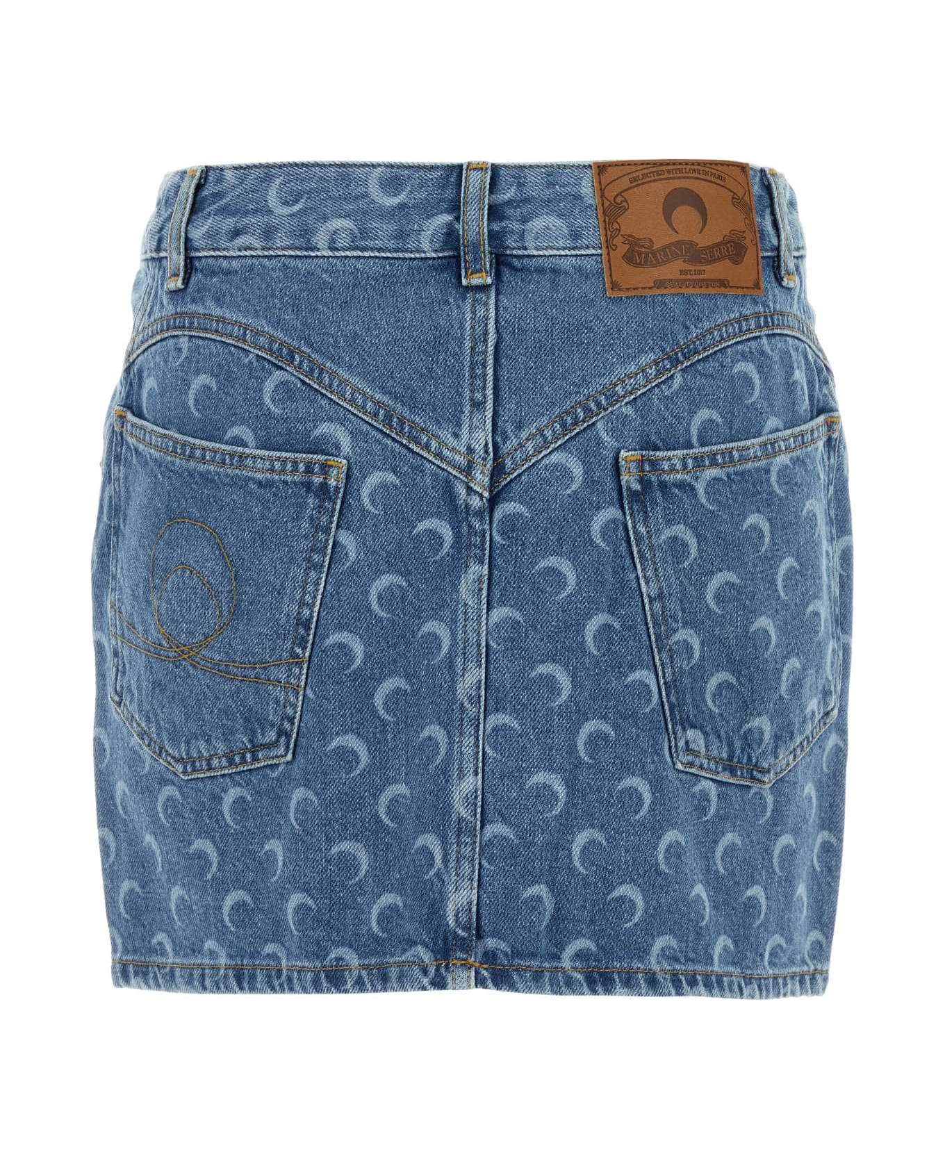 Marine Serre Printed Denim Mini Skirt - LIGHTBLUE
